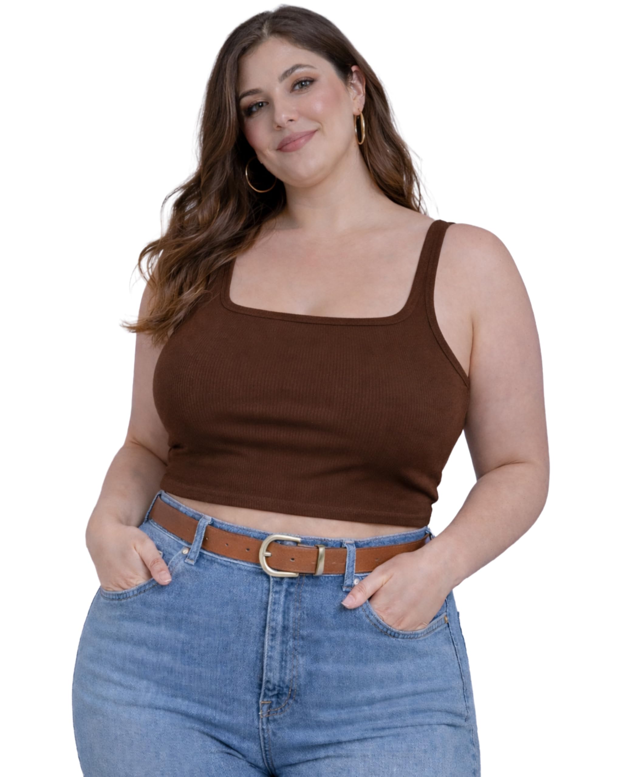 Women's Plus Size Ribbed Crop Top, Square Neck, Sleeveless Casual Tank-picture-37