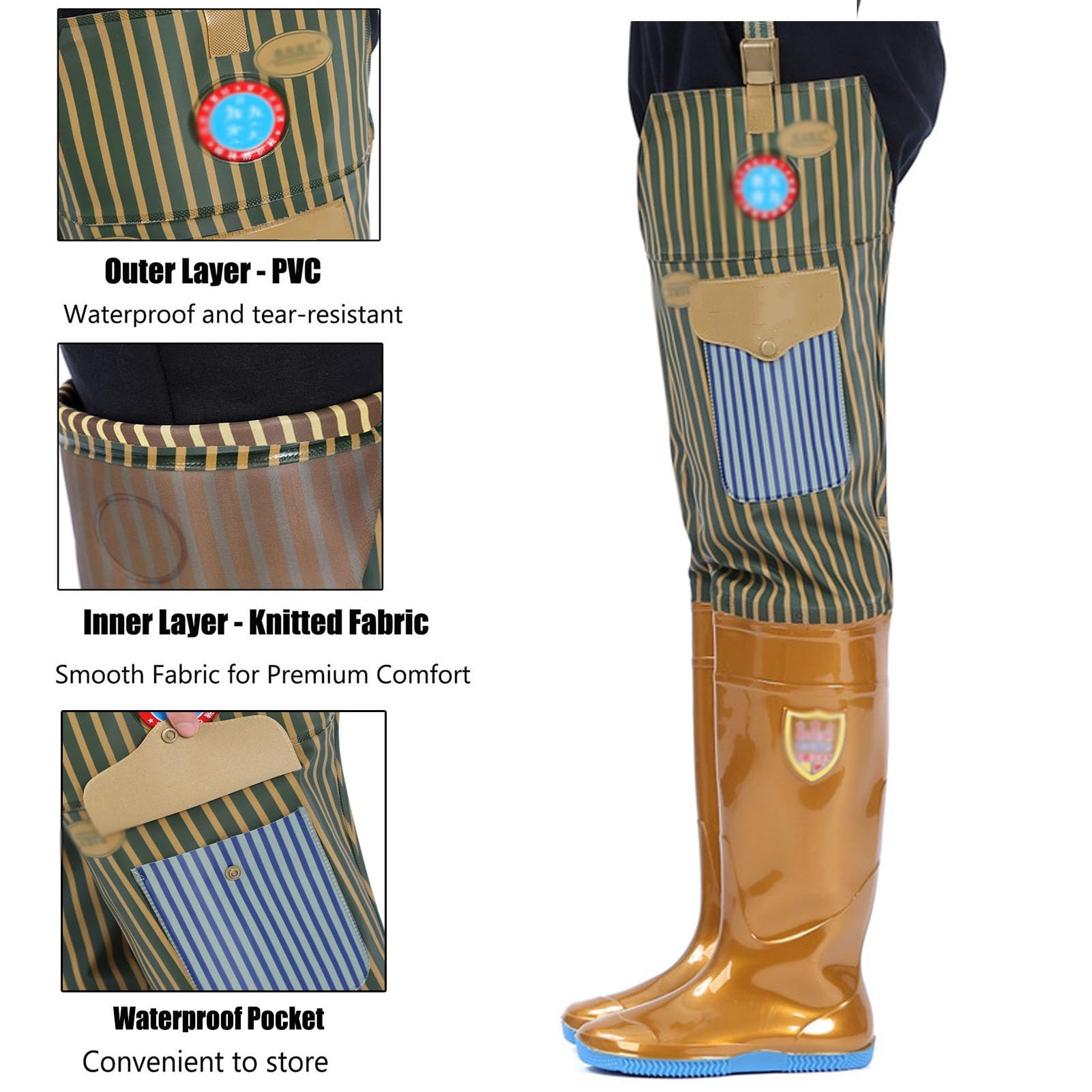 Waders Pesca Stivali da Pesca da Uomo E da Donna, Leggeri E Impermeabili in PVC con Tasca E Suola Spessa Antiscivolo Oxford