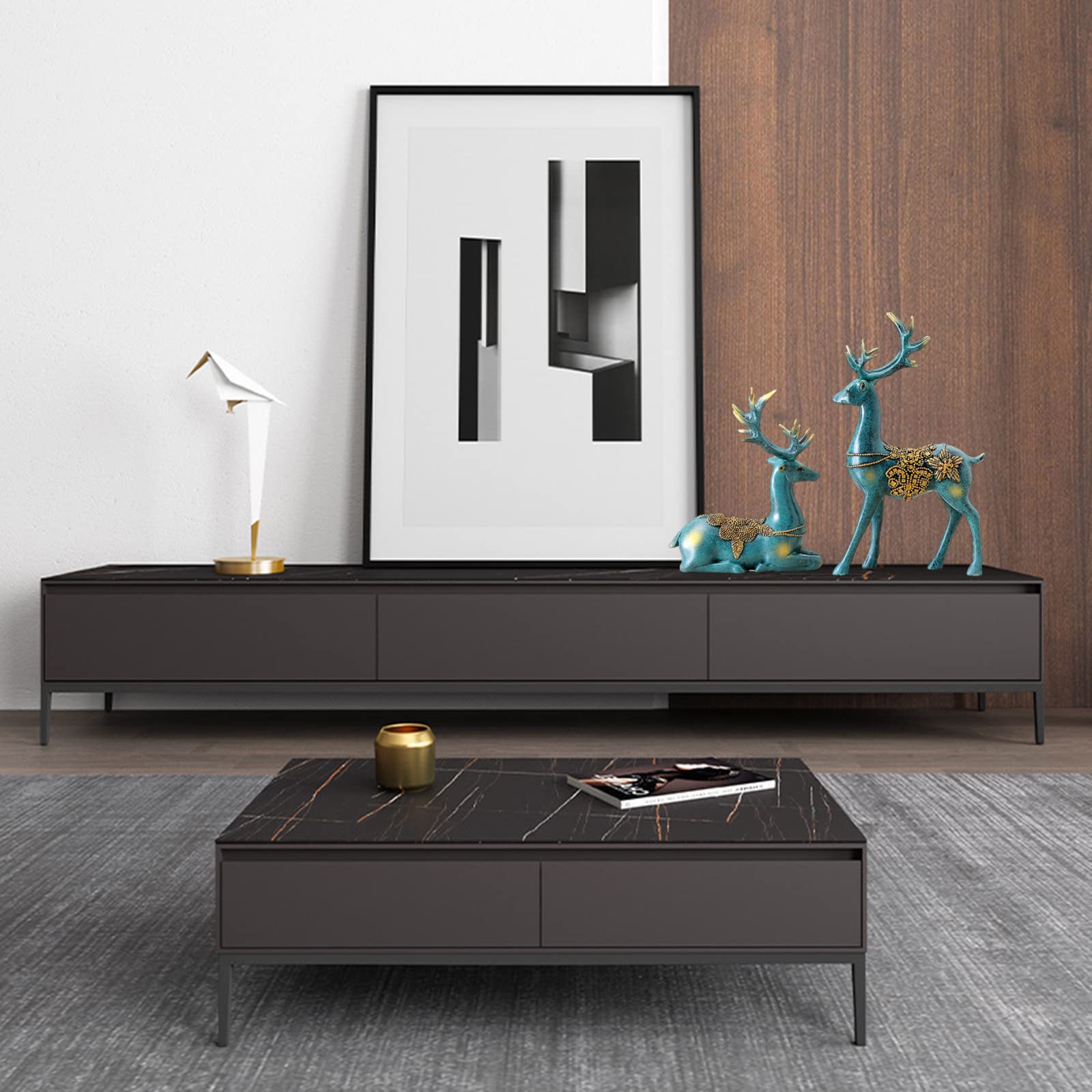 Juego De 2 Figuritas De Ciervos De Navidad para Decoración De Renos De Vacaciones, Decoración De Renos De Pie Y Sentado, Estatuas De Decoración Navideña para El Hogar
