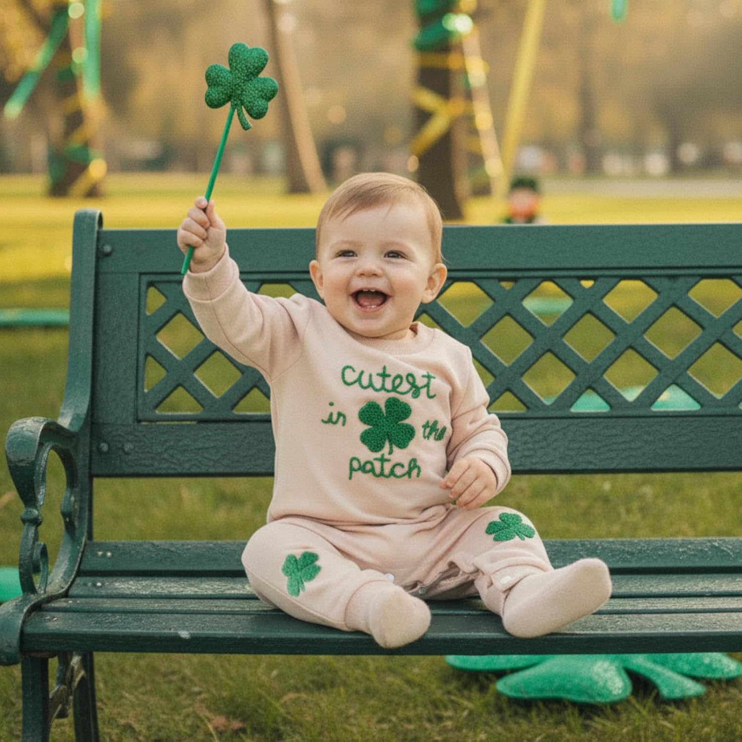 Newborn Infant Baby Boy Girl St Patricks Day Outfit Cutest Clover In the Patch Romper Bodysuit Long Sleeve Jumpsuit - Image 4