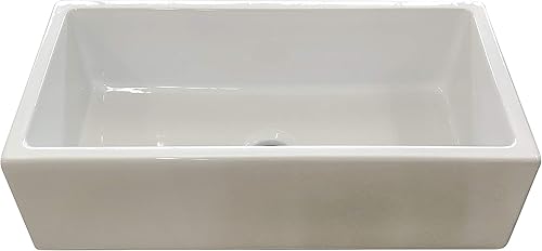 Miniatura 2 de Fregadero de arcilla refractaria, fregadero de cocina con delantal de granja de un solo tazón, opción de instalación reversible plana o acanalada,
