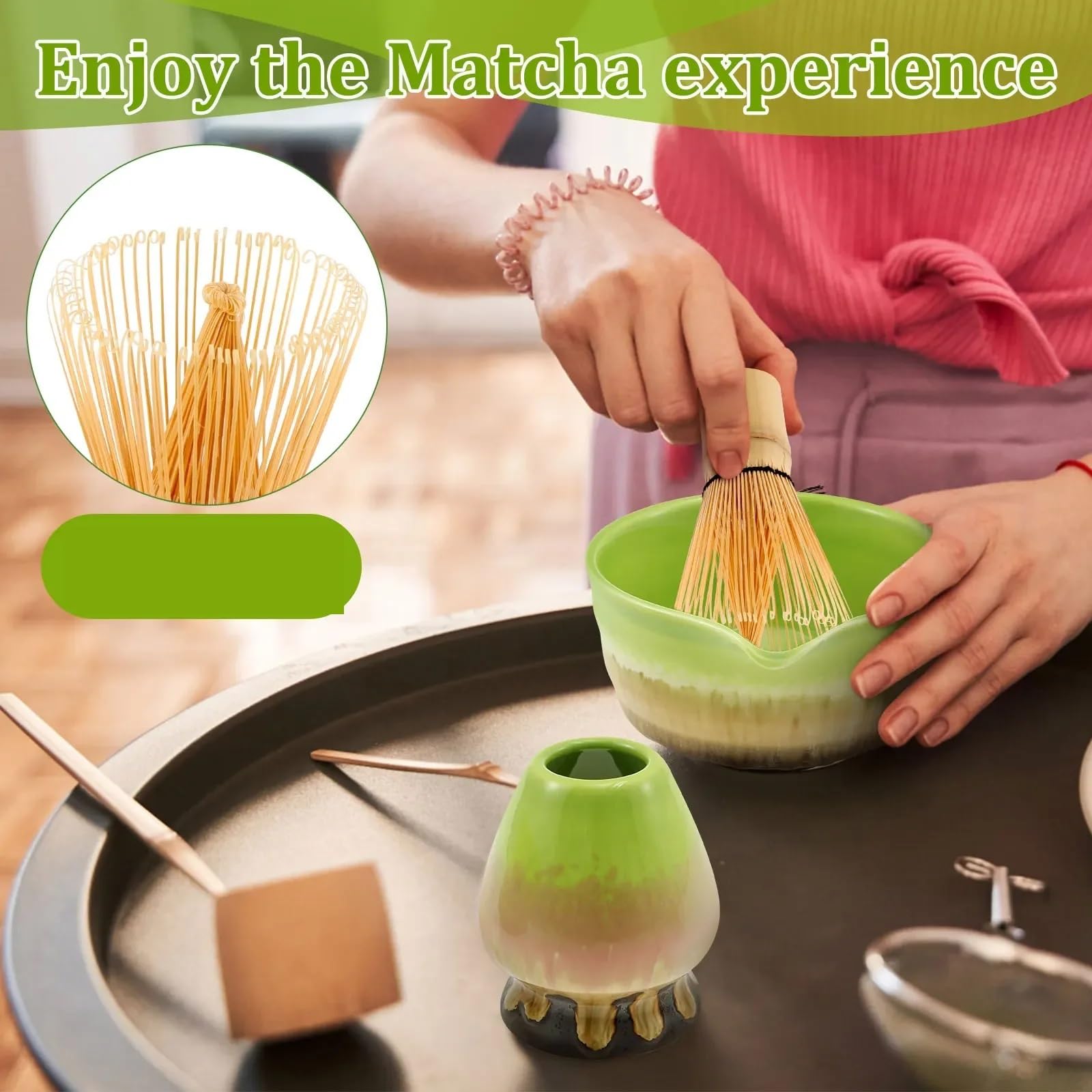 Matcha-Teeservice 4-teiliges Matcha-Schneebesen-Set, elegantes Matcha-Herstellungsset, inklusive Matcha-Schale mit Öffnung, Matcha-Schneebesenhalter, Matcha-Schneebesen-Tee
