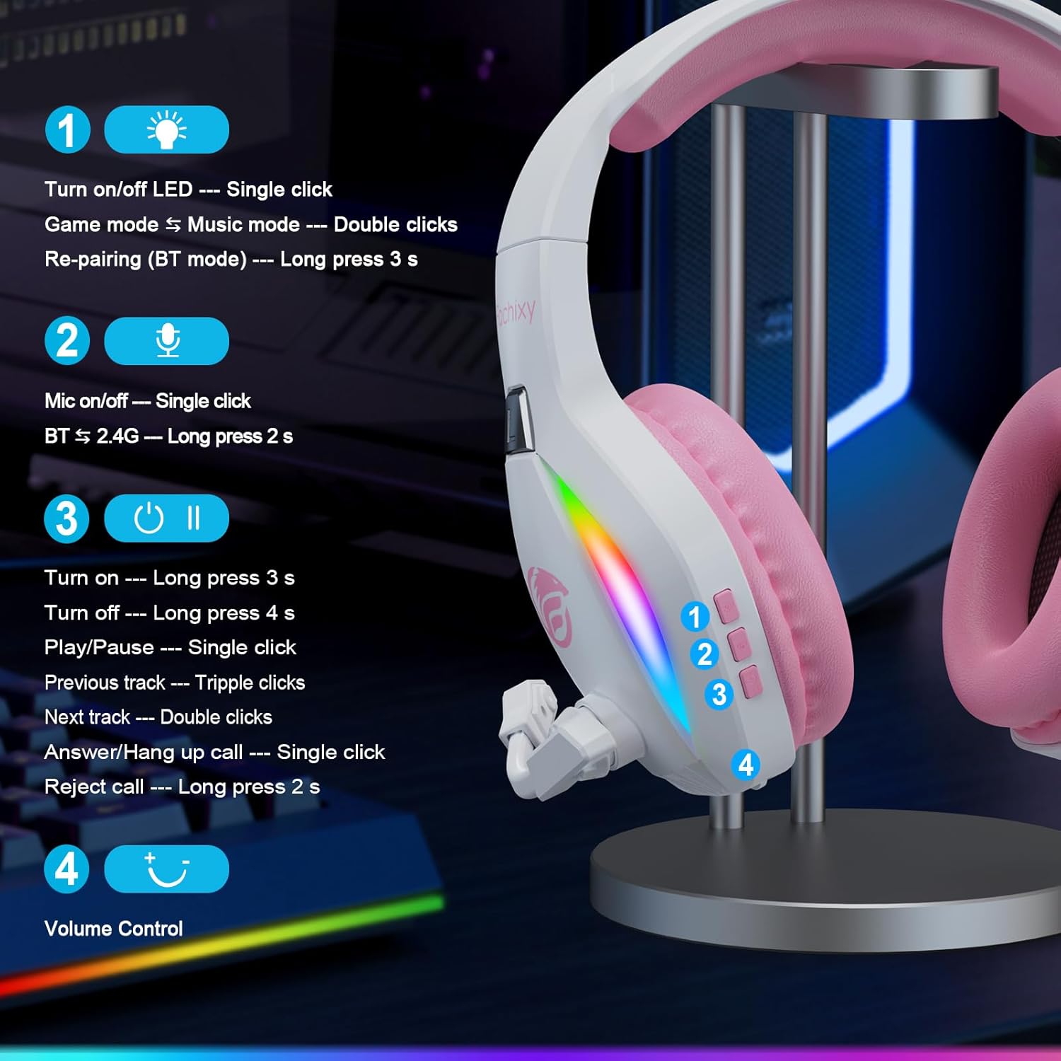 FC100 Wireless Gaming Headset with Microphone for PS5, PS4- Gamer Headset with Mic - Bluetooth Headphones with 50Hrs Battery Life - for PC, Mac, Tablets, Switch and Smartphones