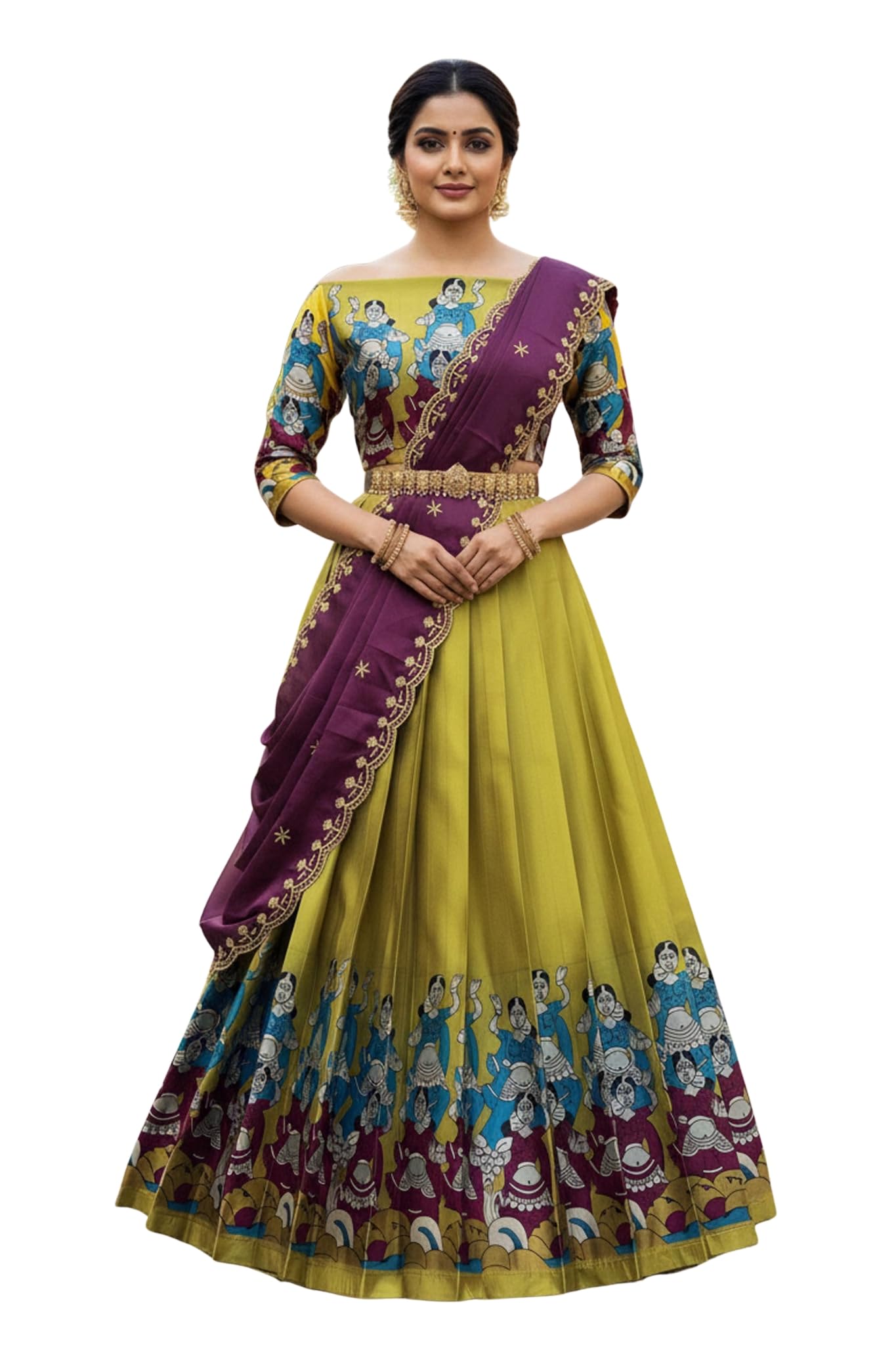 Beautiful South Indian Style Unstitch Lehenga Choli Half Saree with Woven Design Blouse for Women | GT212-image-37