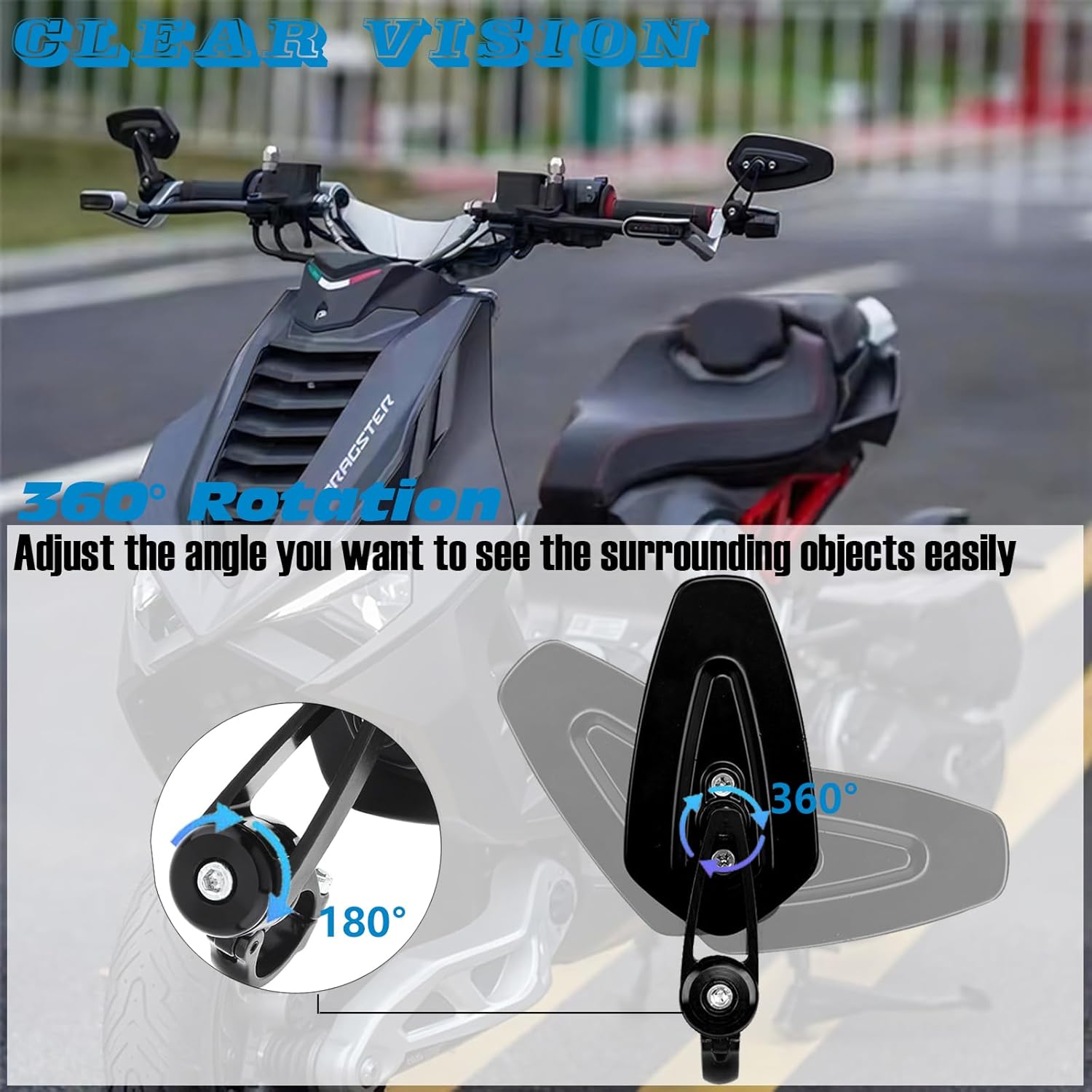 Bar Mirrors For Motorcycles,3 Inch Universal Mirrors, Folding Round Side Rear View Mirror Compatible With Honda Gom, Scooter, Suzuki, Yamaha, Kawasaki, Victory And More (Diamond)