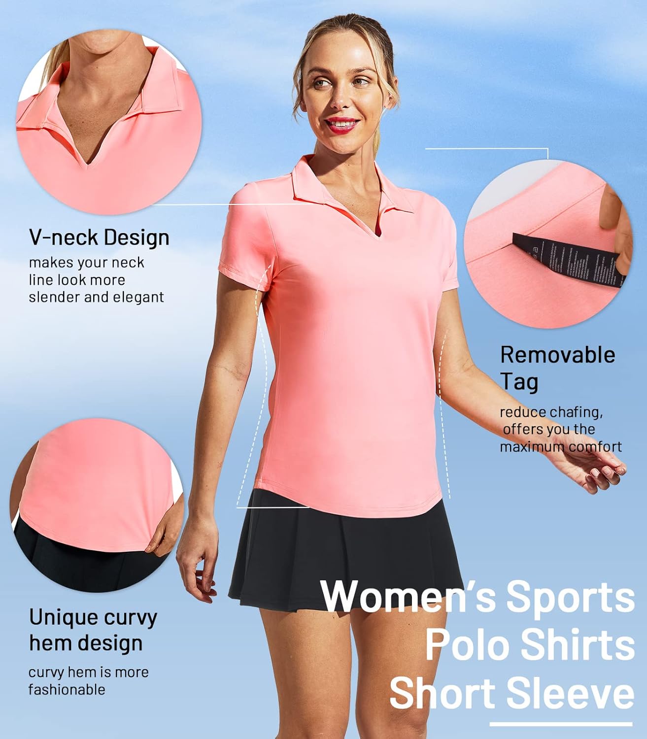MIER Women's Golf Polo Shirts Collared V Neck Short Sleeve Tennis Shirt, Dry Fit, Moisture Wicking