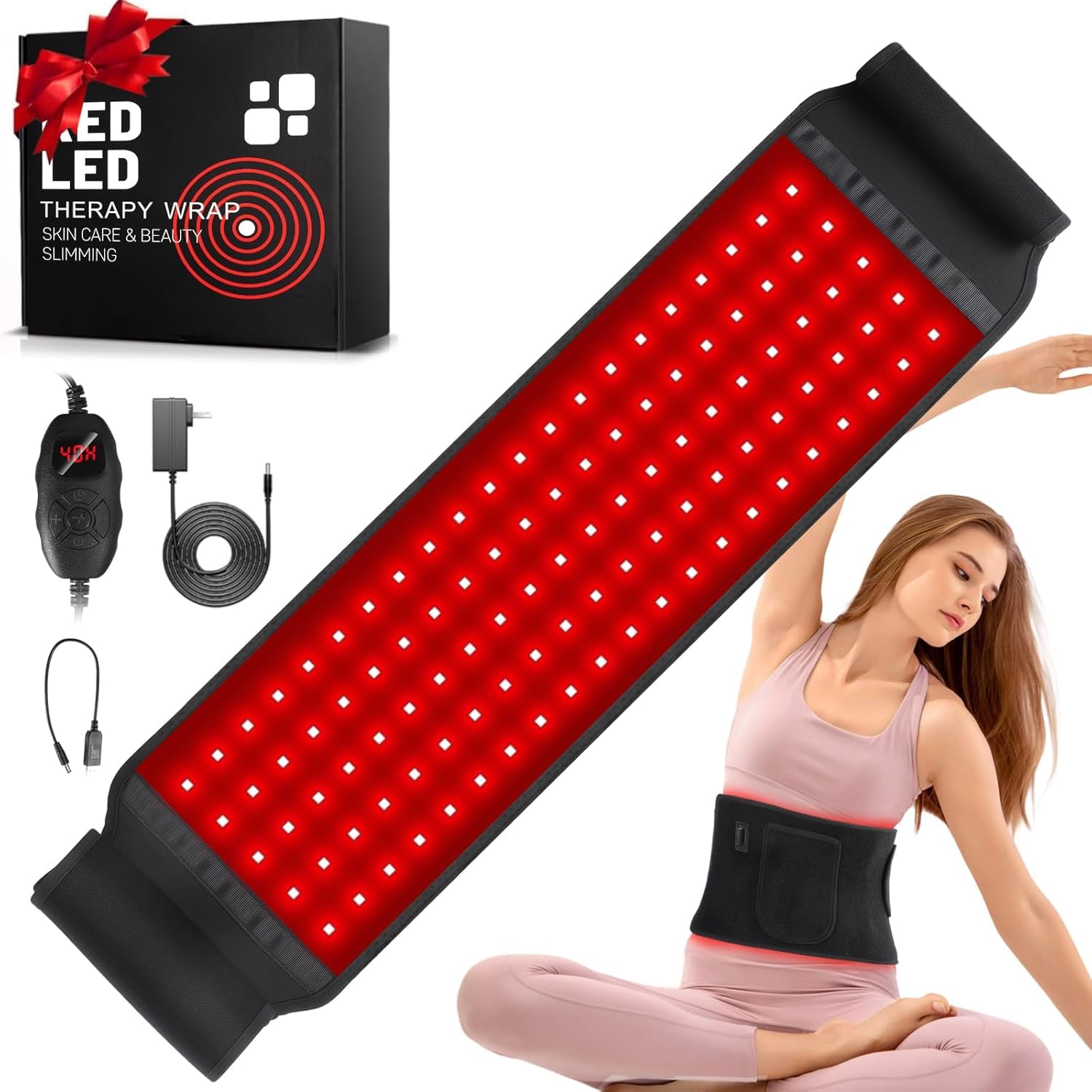 Red Light Therapy for Body:5 Light Levels Infrared Light Heat Therapy Belt Wrap for Back/Waist/Muscle/Pain Relief 660nm & 850nm Led Beads Red Light Therapy Device with Timer