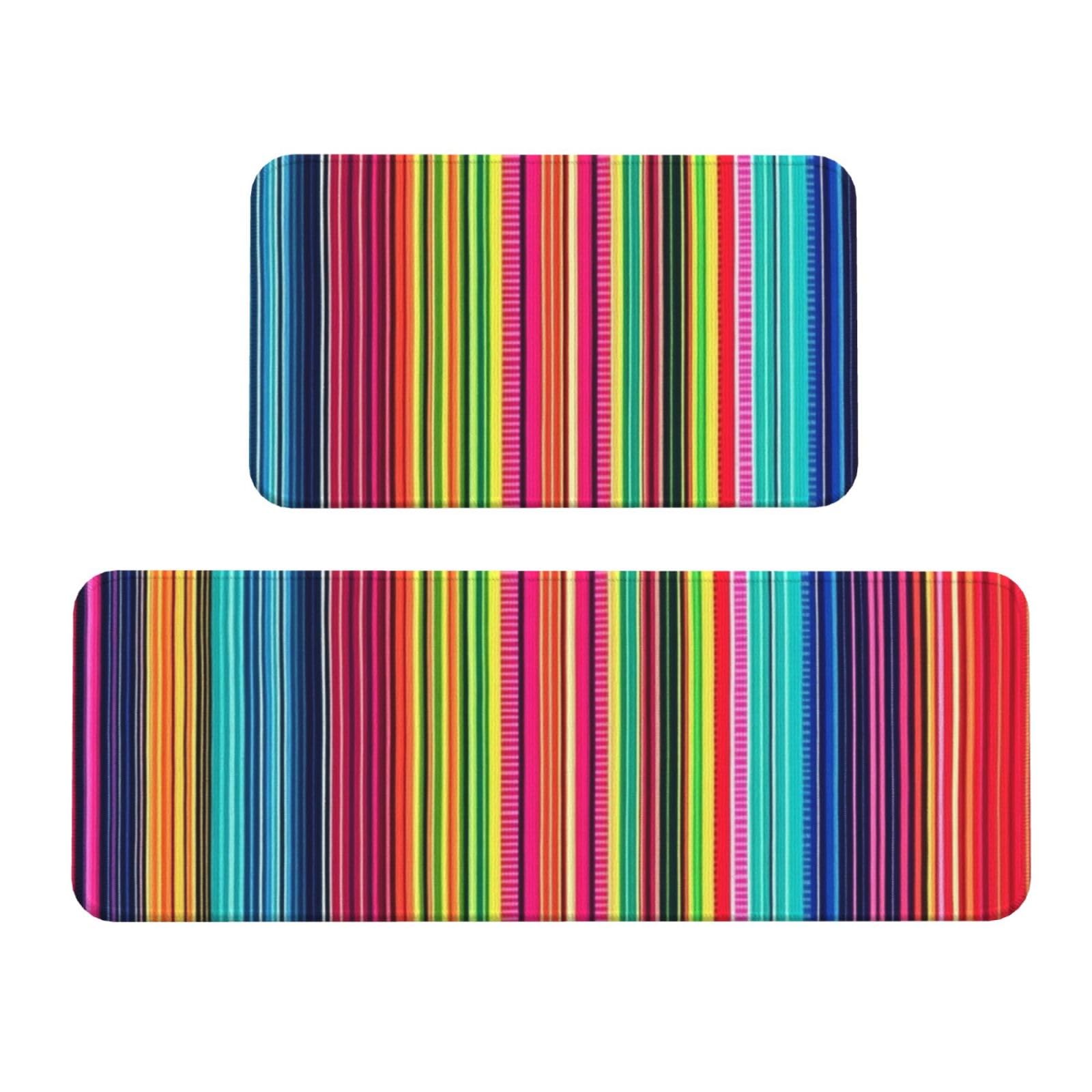 Juego de 2 tapetes de cocina acolchados de rayas de colores, antideslizantes