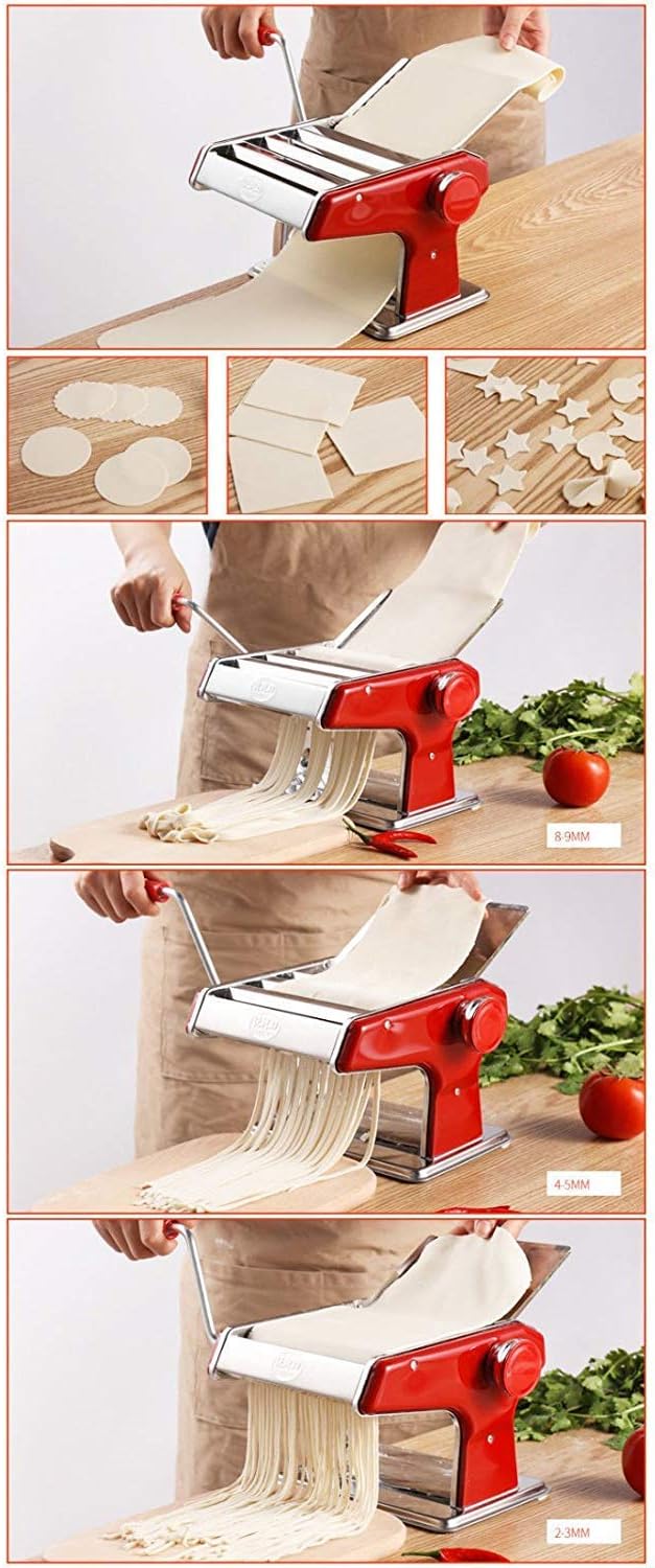 TOPCHANCES Pasta Maker Machine,Heavy Duty Steel Hand Crank Roller Cutter Noodle Cutter for Homemade Noodles Spaghetti Fresh Dough Making Tools Rolling Press for Making 2mm-9mm Noodles