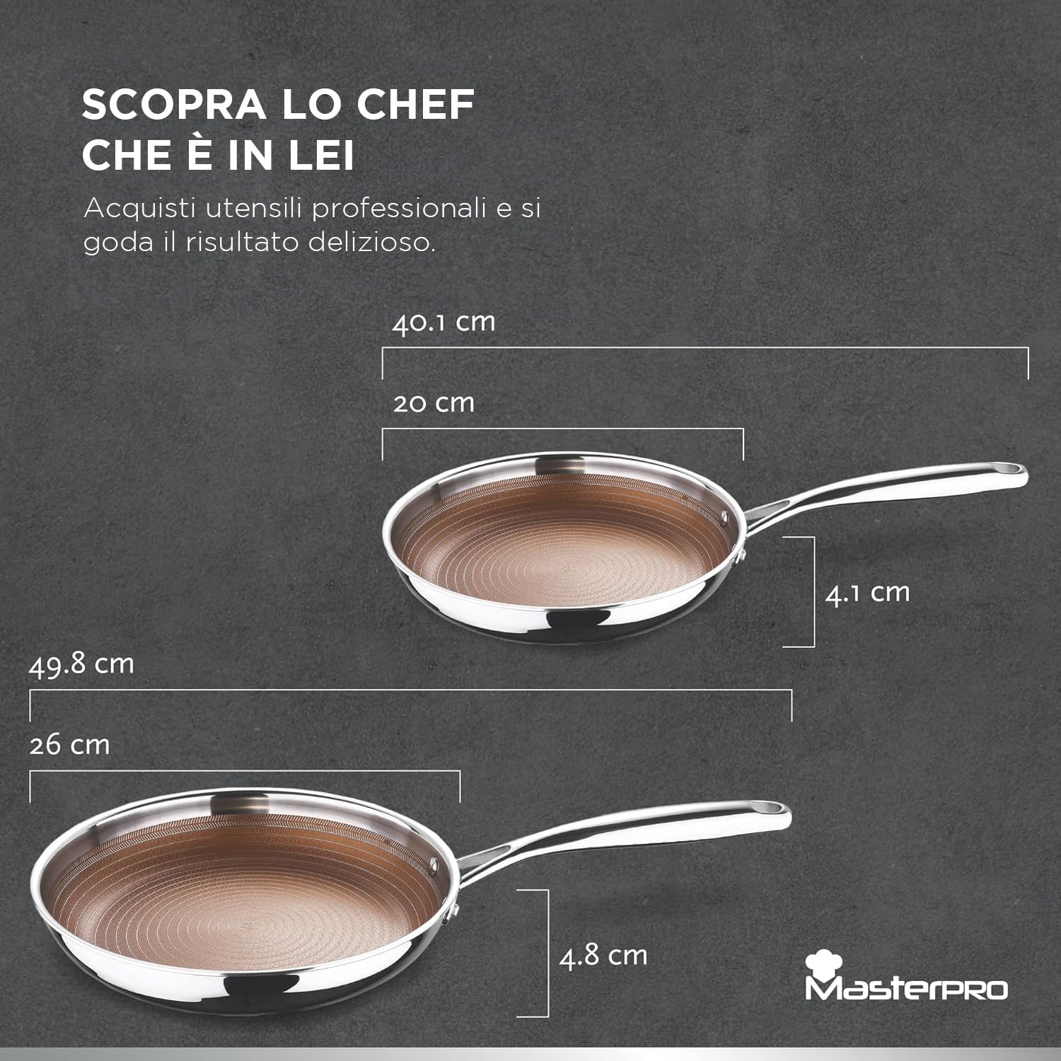 MasterPRO GIRO - Set di padelle ibride 2 pezzi (20 cm e 24 cm) - Rivestimento antiaderente ILAG a 3 strati - Struttura a nido d'ape antigraffio - Induzione e forno - Senza PFAS/PFOA/PTFE