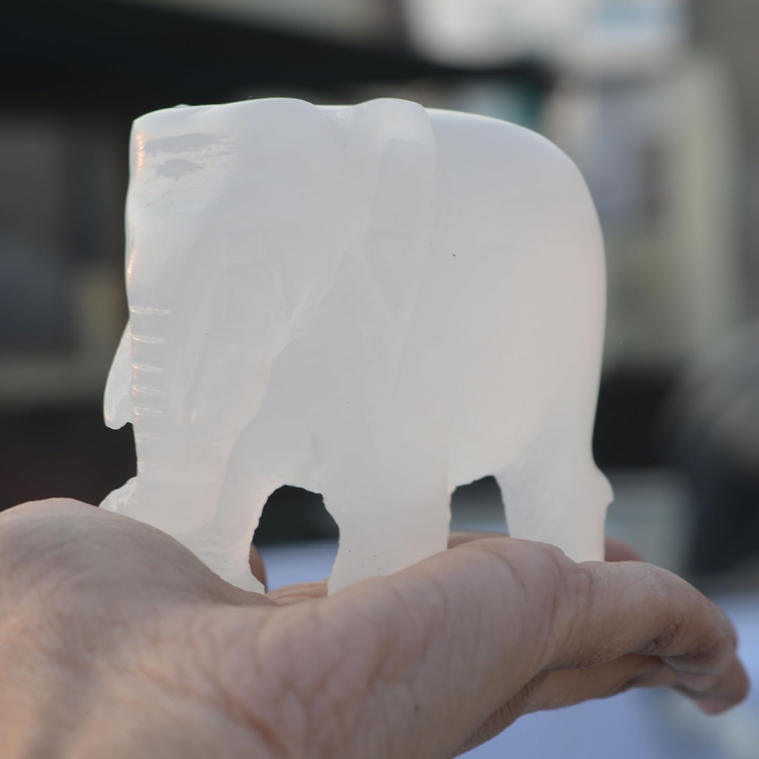 White Onyx Marble Home Decor Elephant Pair Statue 3"inch 1 piece | Hand Carved Trunk Down Elephant Figurine for Living Room Office Table Item Gift Set for Wedding Birthday & Anniversary Collectible
