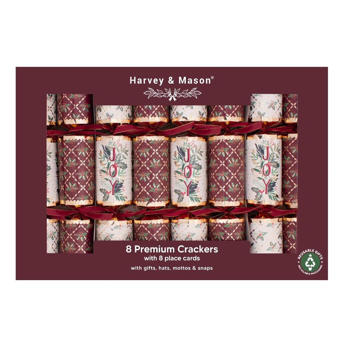 RSW 8 Premium Burgundy Joy 12.5" Christmas Crackers Luxury Festive Party Gold