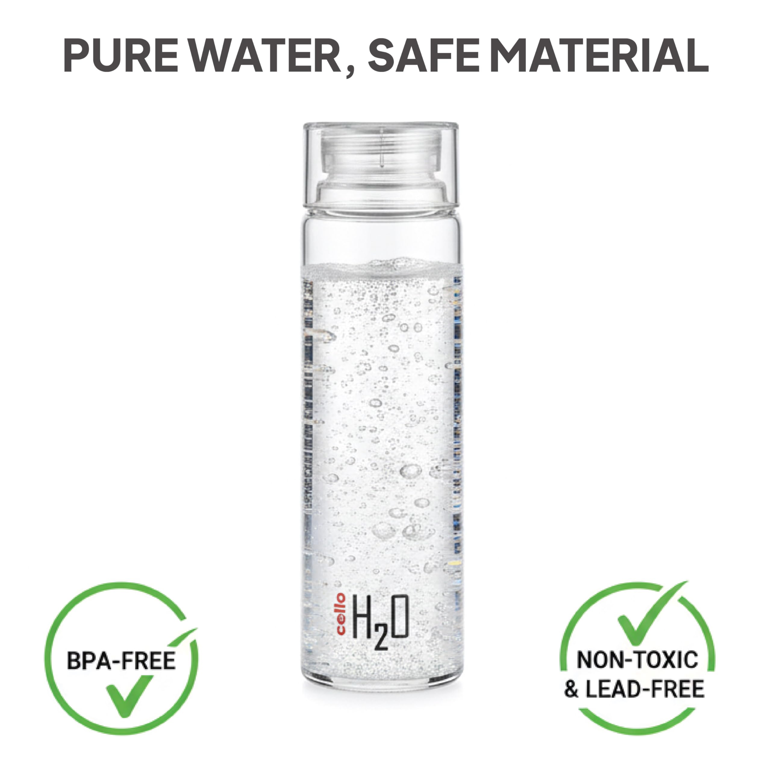 CELLO H2O Glass Water Bottle for Office & Daily Use 920 ml, Transparent | Durable & Stylish, Freezable & Fridge Safe, Leakproof Wide Mouth Leadfree Toughened Glass Water Bottle For Kitchen & Travel 1