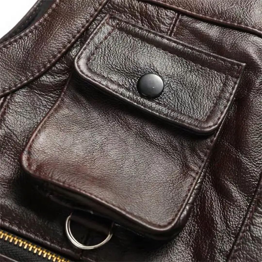 Gilet da uomo in pelle bovina gilet da uomo giacca senza maniche da uomo gilet da motociclista in pelle con tasche multiple