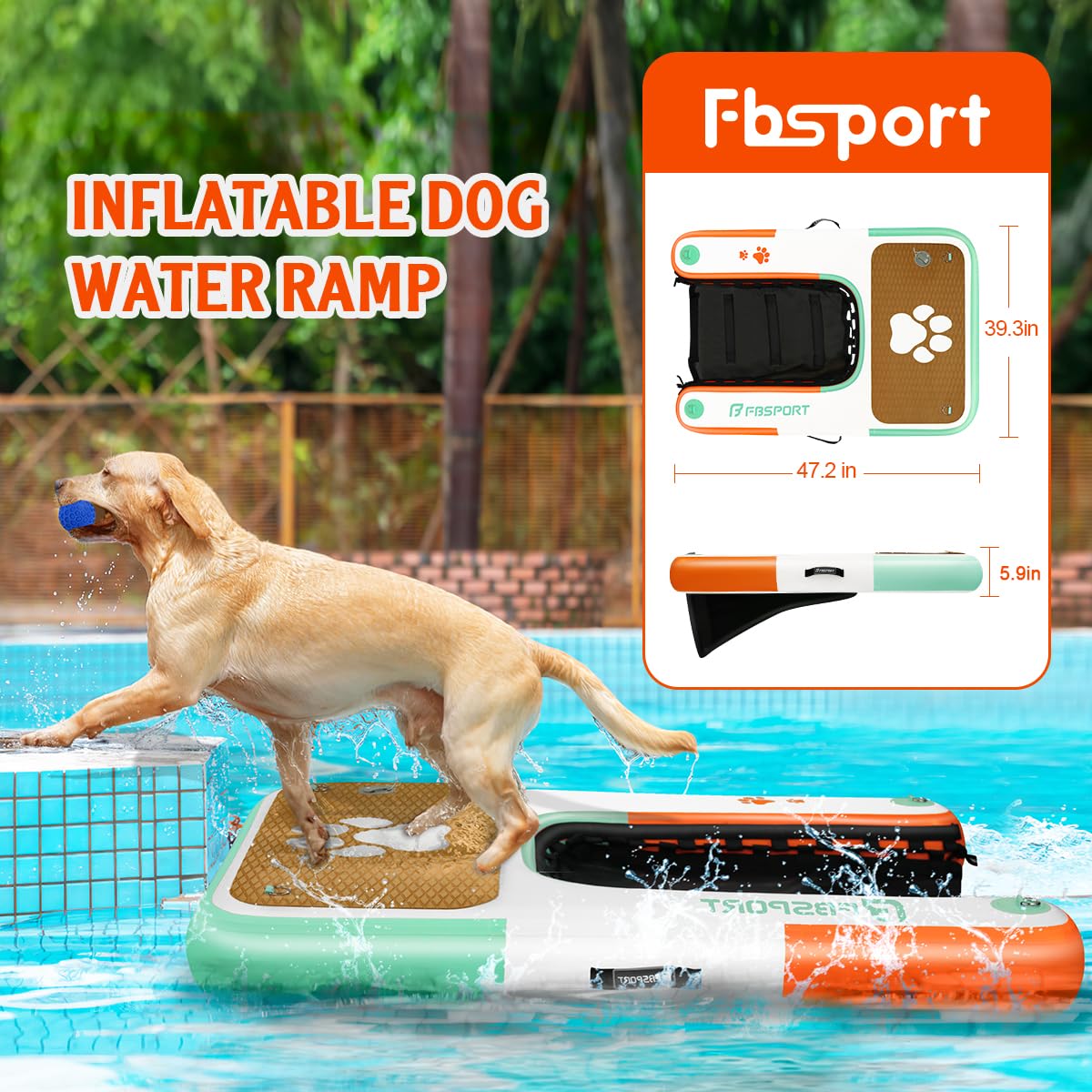 FBSPORT Rampa Inflable para Barco, rampa de Agua Flotante para Piscina, Barco, Escalera Flotante de EVA Antideslizante para Perros de hasta 220 Libras, rampa de Piscina para Perros de hasta 220