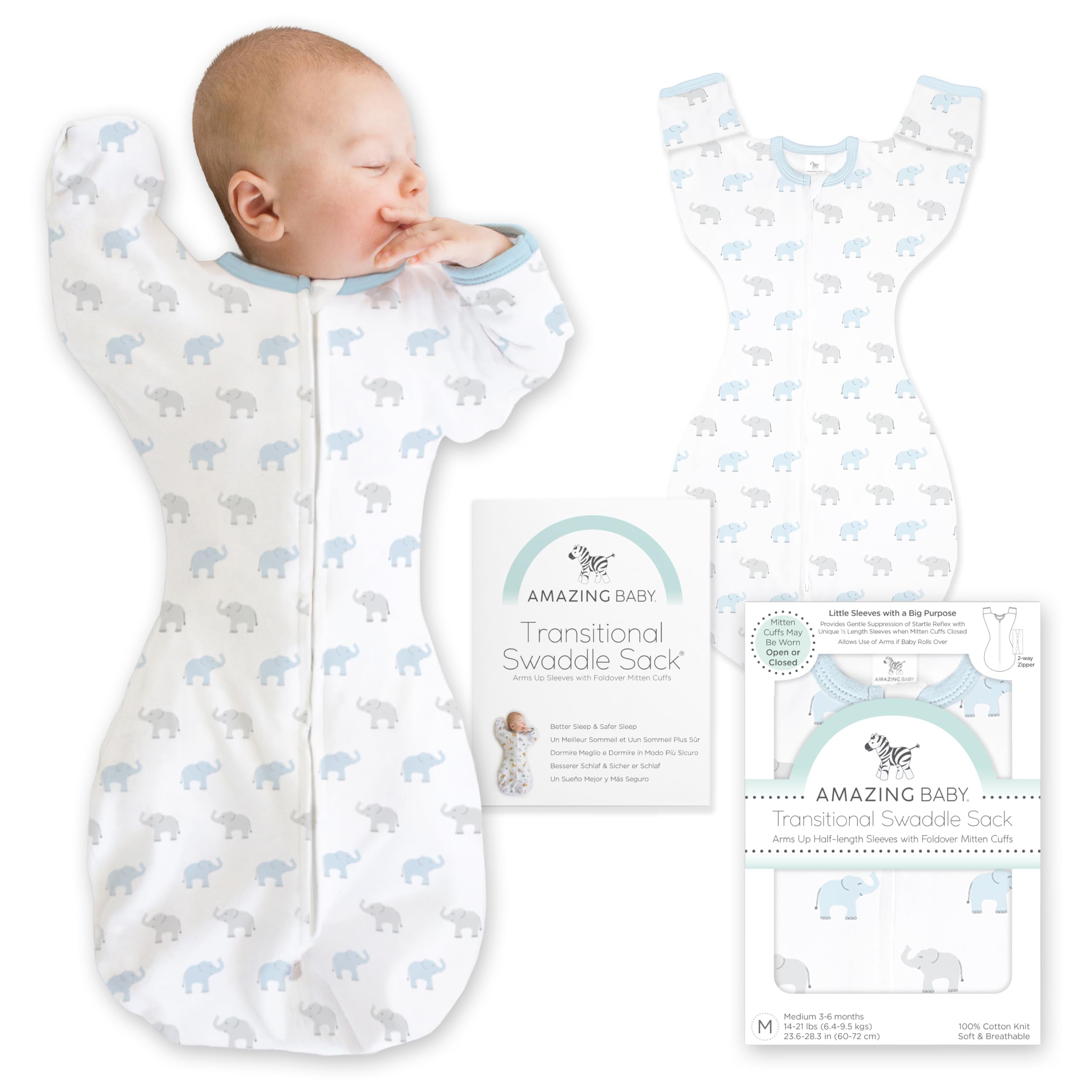 Amazing Baby Transitional Swaddle Sack, Arms Up Half-Length Sleeves & Mitten Cuffs, Swaddle for Newborn Transition to Baby Sleep Sack Wearable Blanket