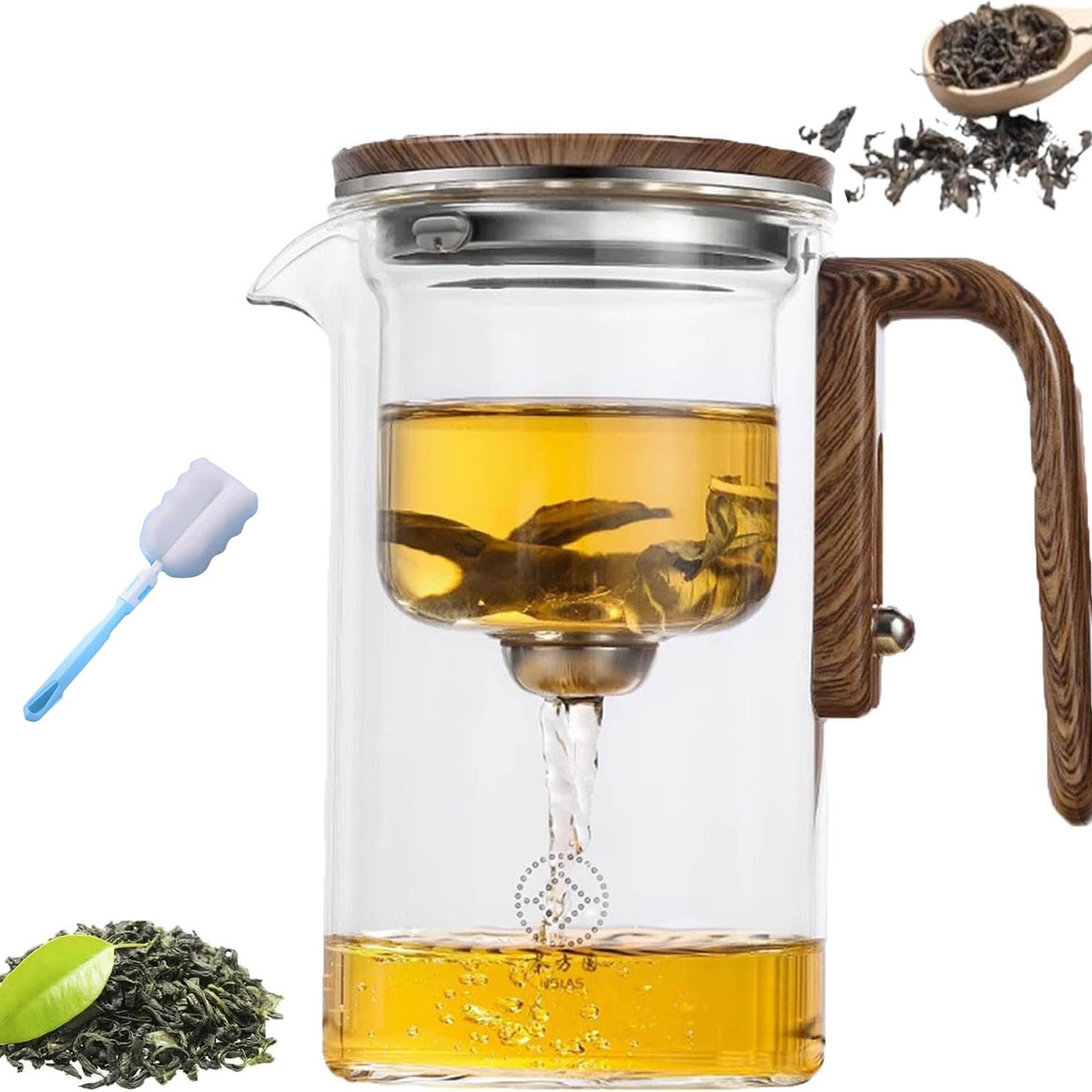 Zenpour Magnetic Filtration Tea Infuser, Luva Tea Pot, 520/720ml Elevaur Magnet Magic Teapot, Enchantipot Magic Tea Pot with Wooden Handle (S)