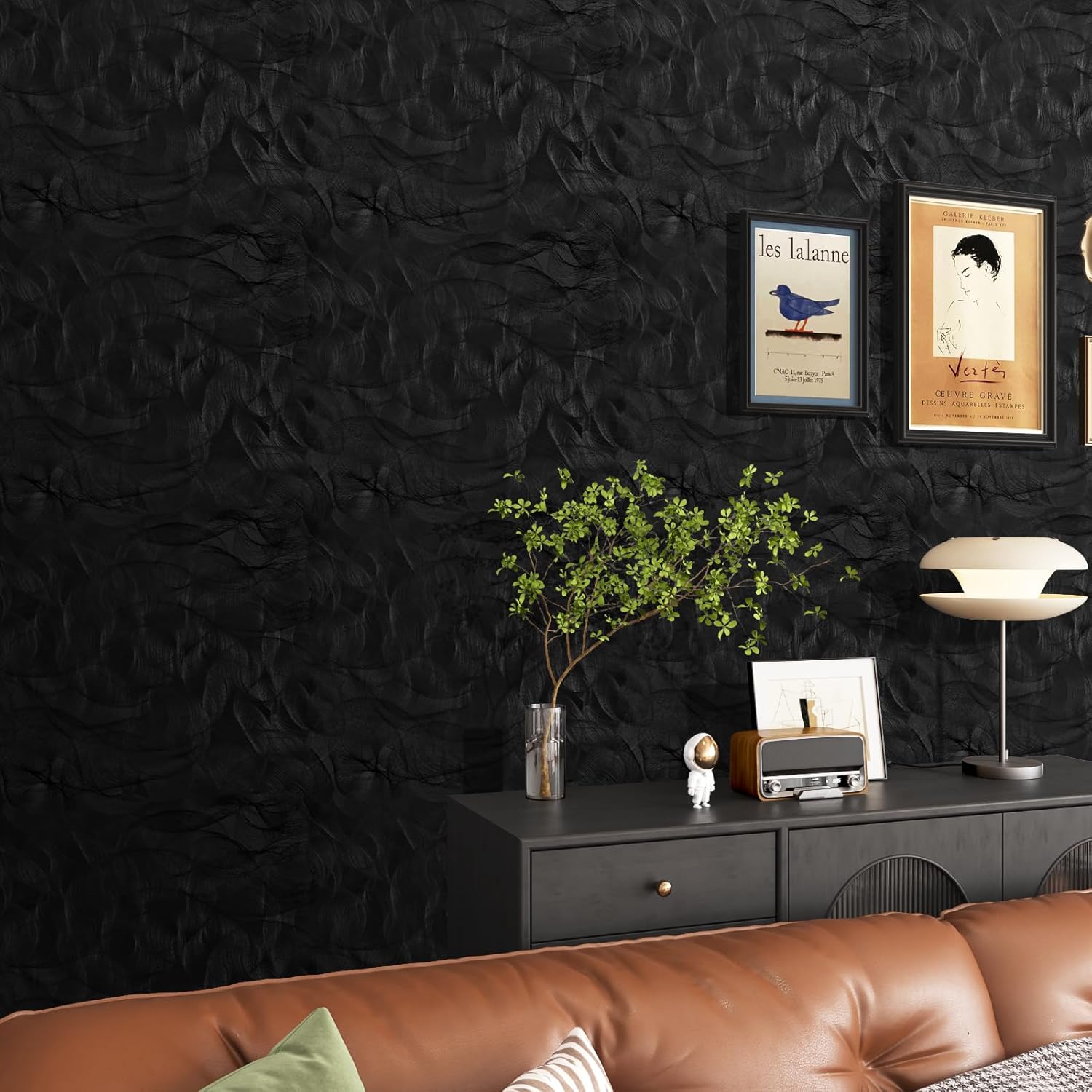 VaryPaper Modern Textured Black Wallpaper Peel and Stick Spiral Circle Geometric Wallpaper for Bedroom Bathroom Removable Self Adhesive Vinyl Black Contact Paper for Walls Cabinets 15.7''x78.7''