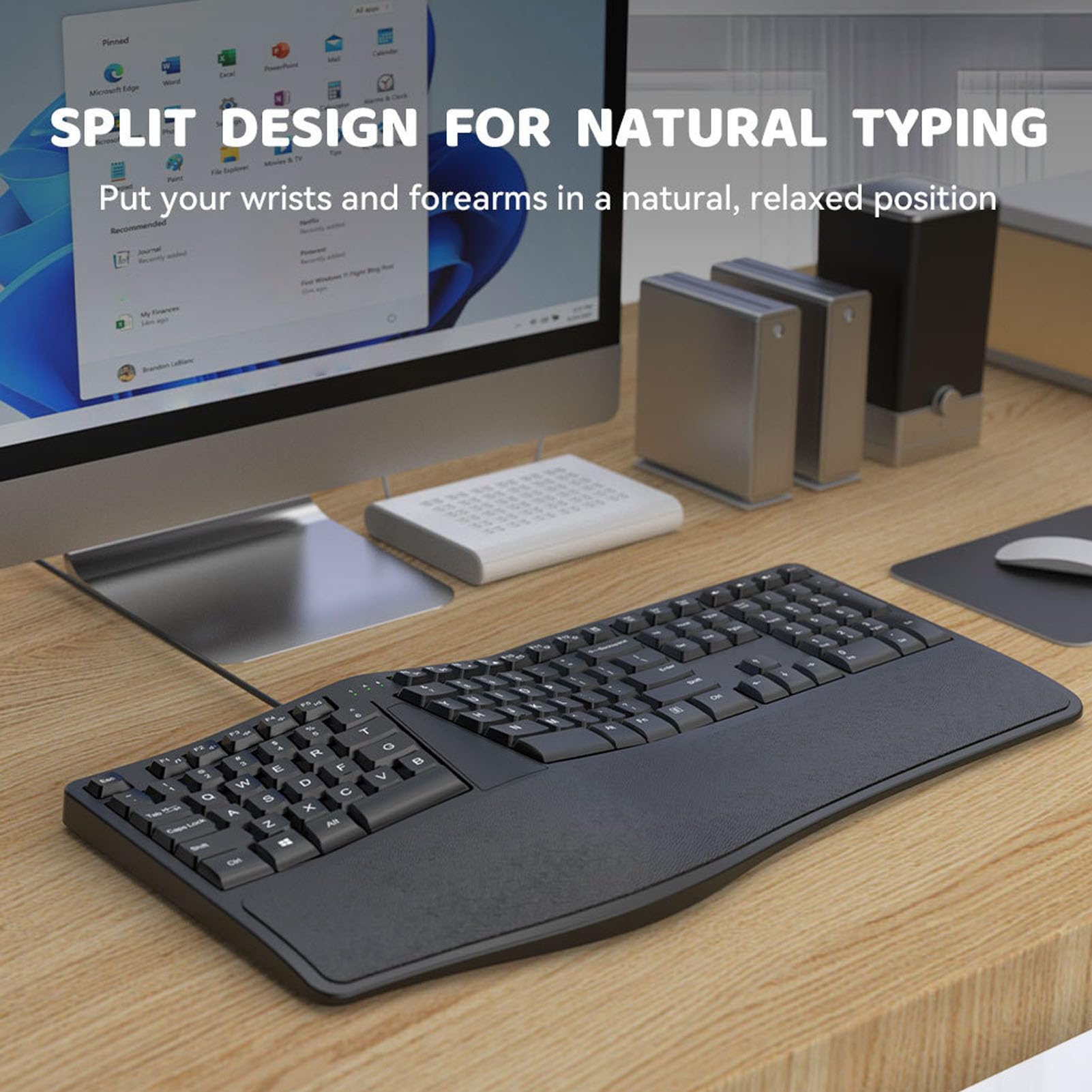Haofy Tastiera Cablata USB Comoda Ergonomica con Riposo Palmo e Design Diviso Digitazione Efficiente