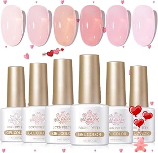 Born Pretty Jelly Pink Gel Nail Polish Set - 6PCS Sheer Translucent Milky Nude Pink for Valentine's Day DIY Manicure Kit