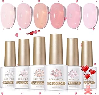 Jelly Pink Gel Nail Polish Nude Pink Sheer Translucent Valentine's Day Gel Polish Milky Natural Gel Polish Set Nail Art Manicure DIY Kit Home Salon 6PCS