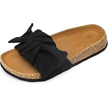HOMEHOT Womens Cork Footbed Slides Sandals with Arch Support Casual Flat Slippers
