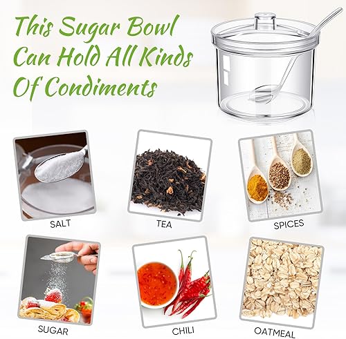 Miniatura 4 de Tioncy 6 Piezas Suministros para Barra de Cacao Caliente Cuencos de Azúcar con Tapa y Cuchara para Fiesta Barra de Helado Sundae de Caramelo Manzana