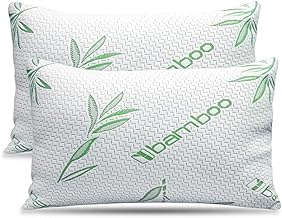 2 Pack King Size Rayon Derived from Bamboo Pillow, Cooling Shredded Memory Foam Bed Pillows Sets for Back, Stomach, Side Sleepers, Adjustable to Soft / Firm, Washable Cover, King (Pack of 2)