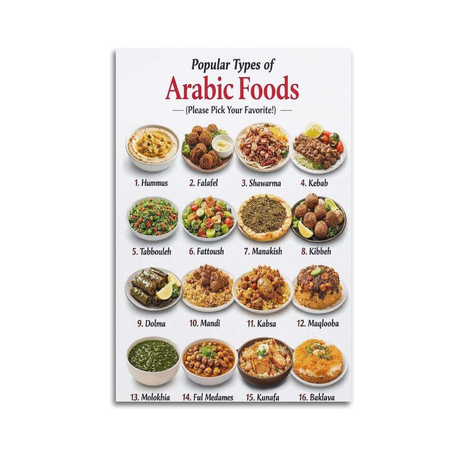 OKAHYS Types of Arabic Foods Artwork Poster Decorative Painting Canvas Wall Artworks Picture 20x30inch(50x75cm)