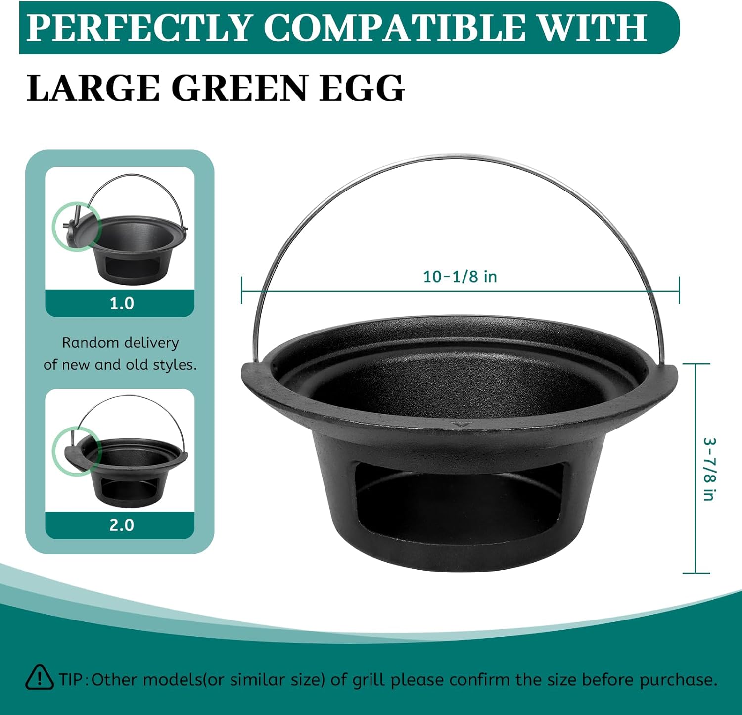 KAMaster Cast Iron Ash Can with Handle for Large Big GreenEggs,Charcoal Ash Pot Green Egg Accessories Must Haves,Perfectly Paired with Fire Grate/Charcoal Basket for Use | Quick & Easy Cleaning