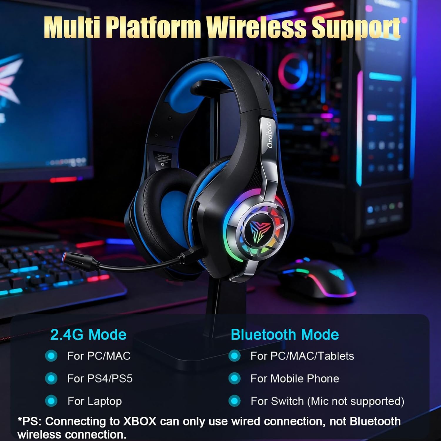 2.4GHz Wireless Gaming Headsets for PS5/PS4/PC/Switch/Xbox, RGB Noise Cancelling Over-Ear Headphones with 7.1 Surround Sound, 40mm Drivers, 276g ultraligero, Memory Foam, 45H Gaming Headphones 2025 5 71MkHdlNddL. AC SL1500