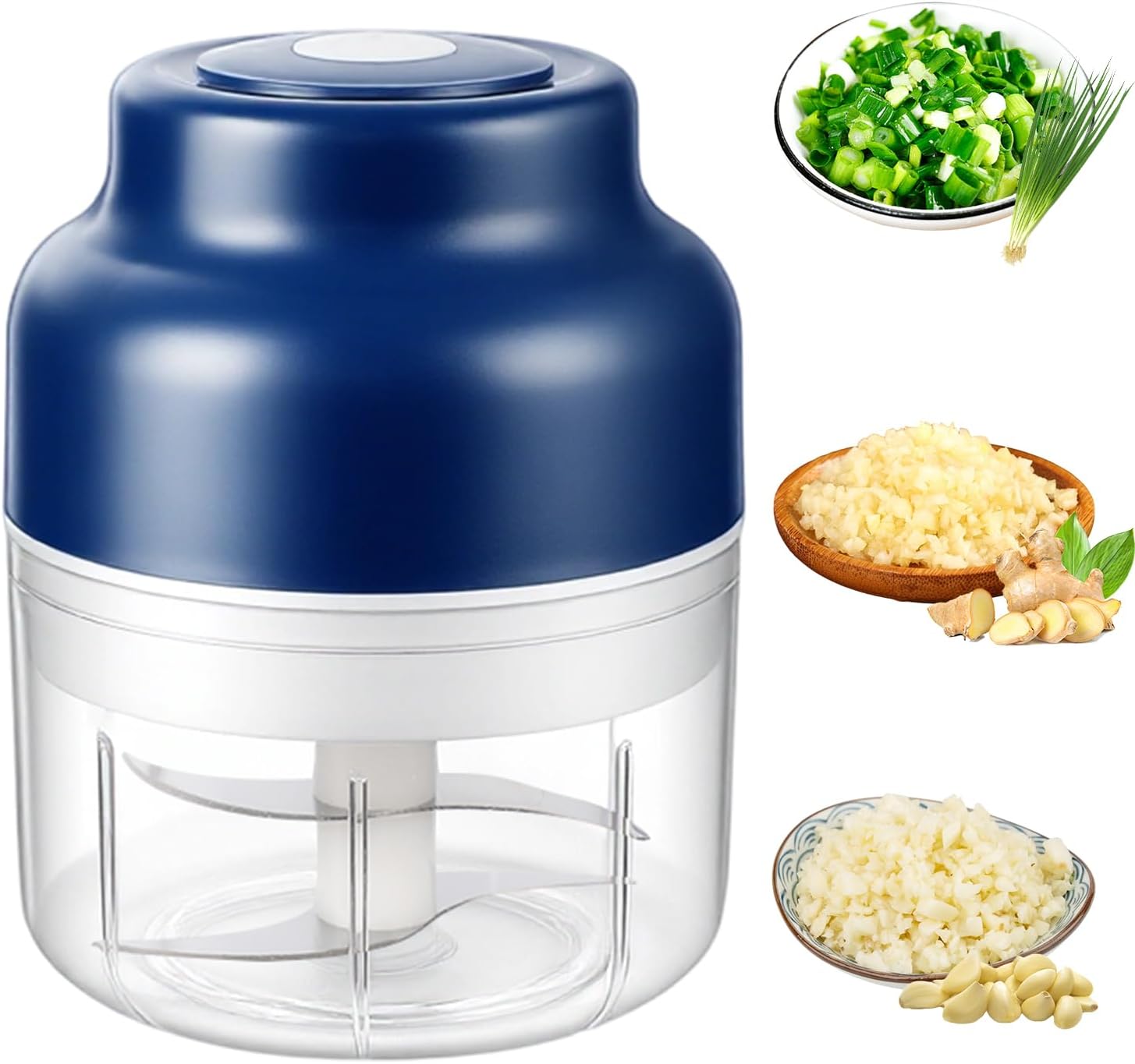 USB Rechargeable Mini Electric Garlic & Veggie Chopper – 250ml (Blue)