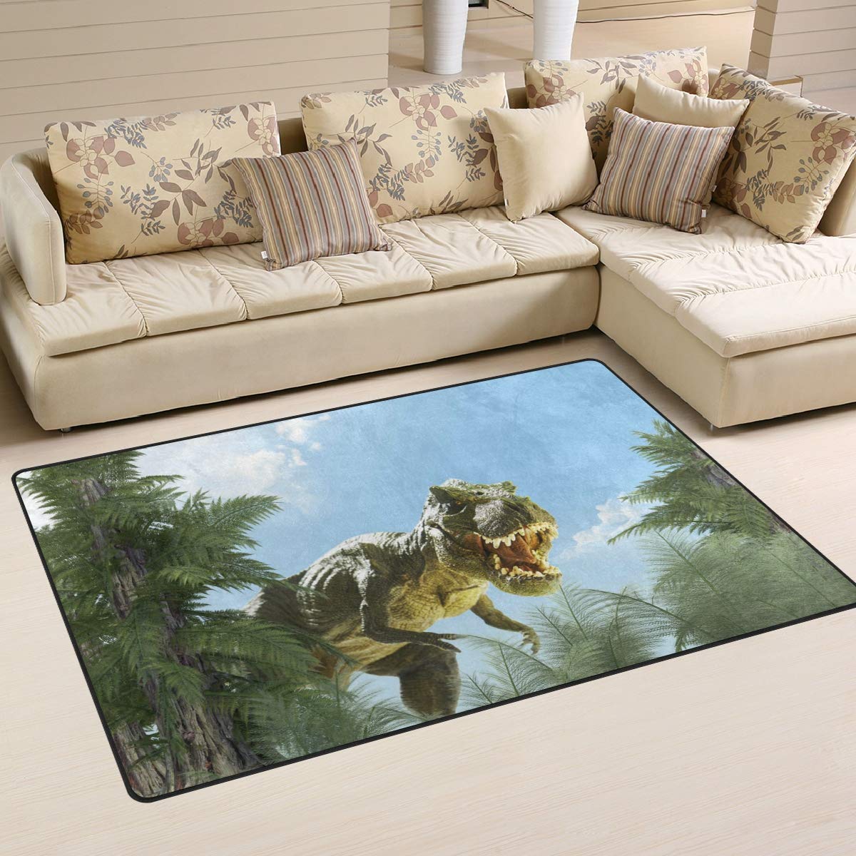 Mnsruu Tapis antidérapant pour Chambre d'enfant Motif forêt et Dinosaure, Tissu, Multicolore, 100 x 150 cm(3' x 5' ft)
