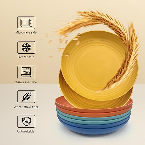 Miniatura 3 de Numkey Juego de 8 platos de paja de trigo de 8 pulgadas  Platos de cena irrompibles  Platos de plástico para cocina, campamento y fiestas