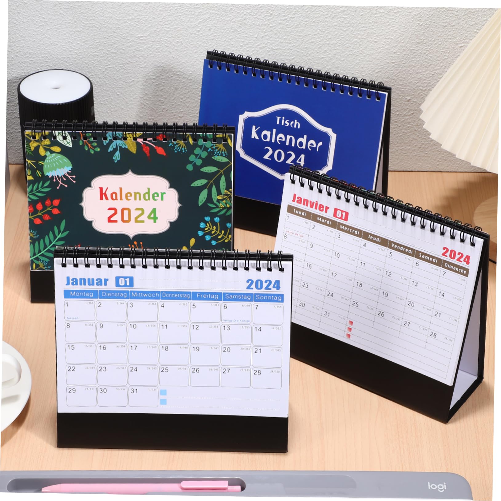 SHINEOFI 4pezzi Calendario Da Tavolo Stili Diversi Design Doppia Rilegatura Accessorio Da Ufficio Indipendente Per Casa e Ufficio Utile Per Pianificazione e Organizzazione
