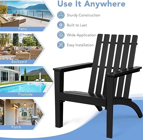 Miniatura 6 de Giantex Adirondack - Juego de 4 sillas de madera de acacia para exteriores, capacidad de peso de 350 libras, sillas de fogata resistentes a la