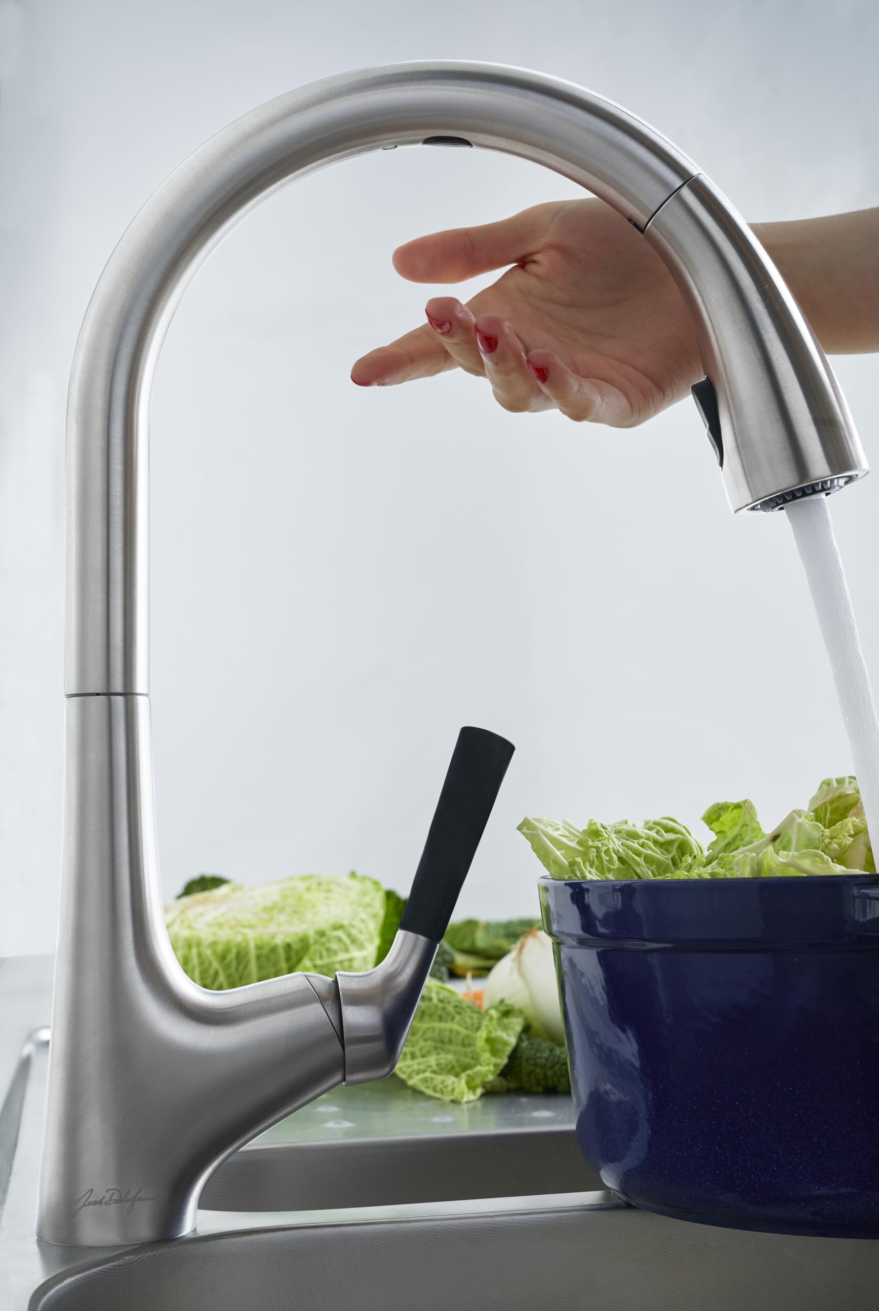 JACOB DELAFON Rubinetto da cucina senza contatto doccia anticalcare rimovibile con 2 getti e beccuccio girevole a 360° a risparmio idrico, leva personalizzabile (3 colori) colore cromo MALLECO E77748