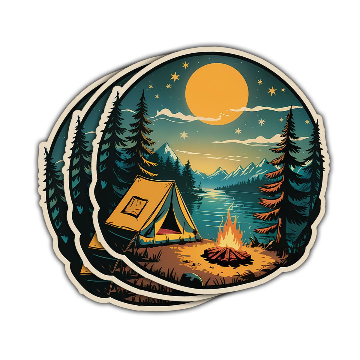 Stickers camping de nuit pour personnaliser votre glacière et carnet de voyage