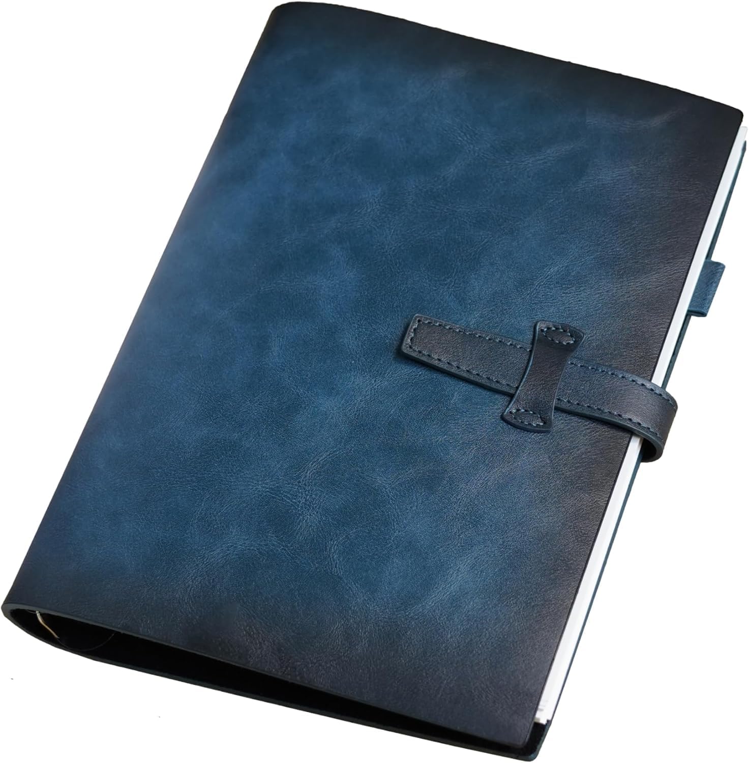 Refillable A5 Leather Binder Notebook, Reusable Leather Journal, Vintage Organizer with 6-Ring Metal Binder, 120 Pages Lined Paper & Pocket, for Writers Business Work Study College and Daily, Blue
