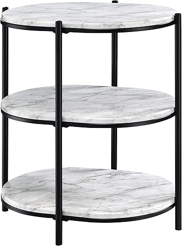 Miniatura 5 de OSP Home Furnishings Renton Mesa auxiliar ovalada de 3 niveles, estantes de mármol blanco y marco negro