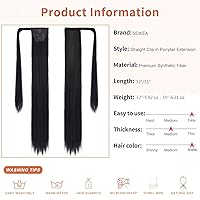 Vista 39 de SEIKEA Extensión de cola de caballo larga recta envolvente con clip, extensiones de cabello sintético suave natural para mujer, 35 pulgadas, marrón