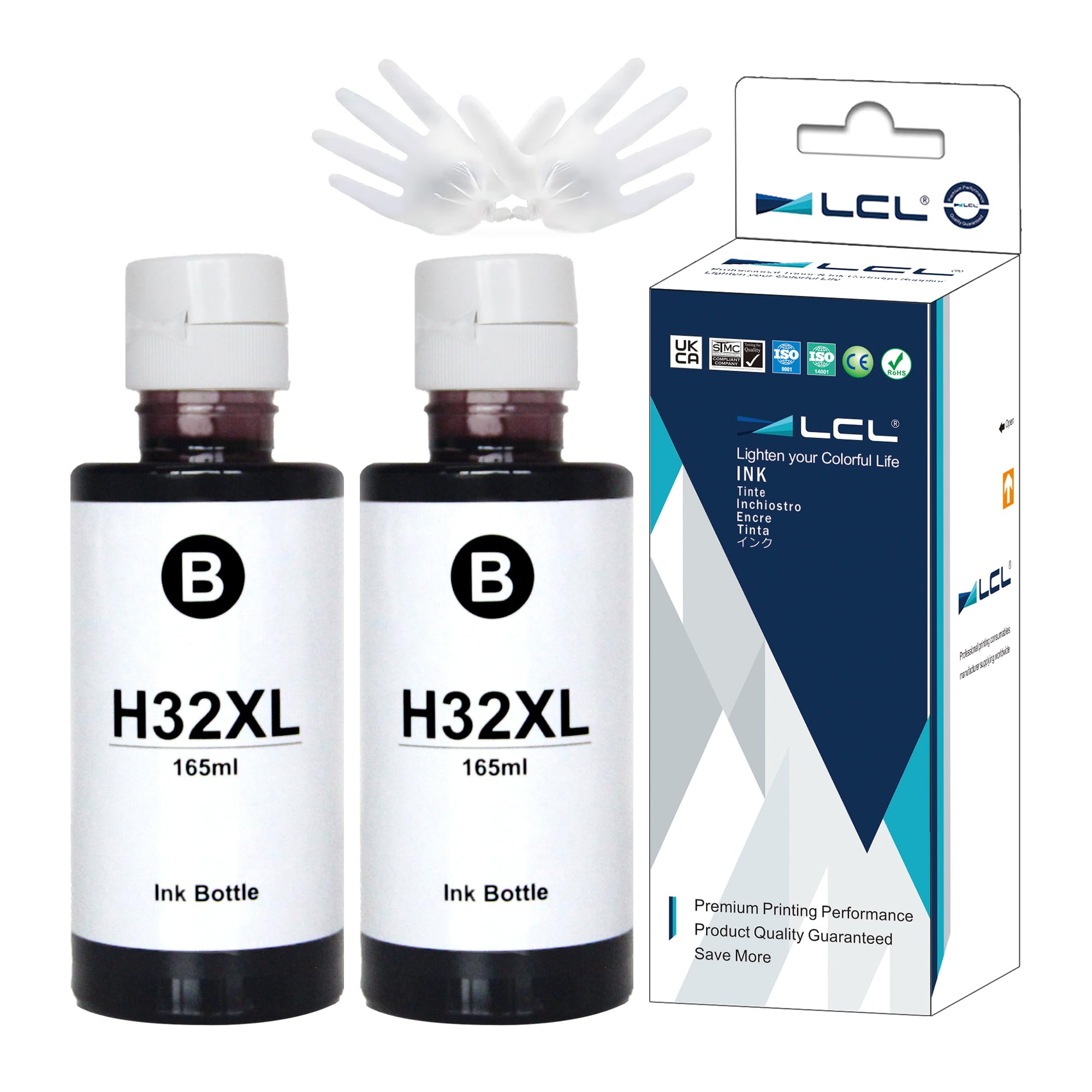 32XL 1VV24AE 165ml Ink Bottle Compatible for HP Smart Tank 455 457 502 514 517 532 551 555 559 570 571 617 651 655 DeskJet GT-5810 GT-5820 GT-5822 Ink Tank 310 319 410 415 416 418 419 (2 Black)