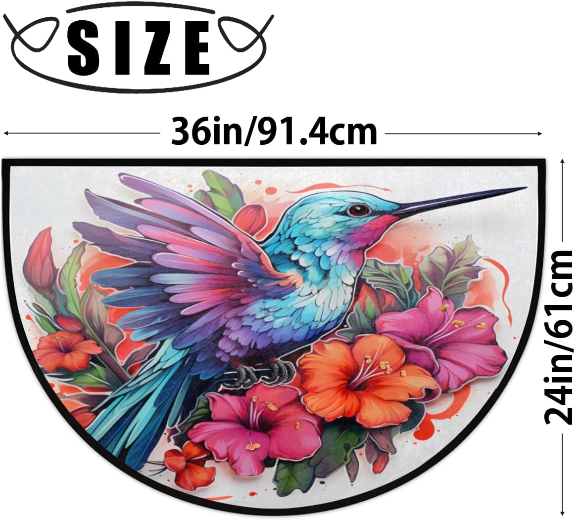 Hummingbird Entry Door Mat Half Round Mat 36x24 Welcome Mats for Front Door, Outside Porch or Entrance Door Mats, Colibri Bird Home Rug