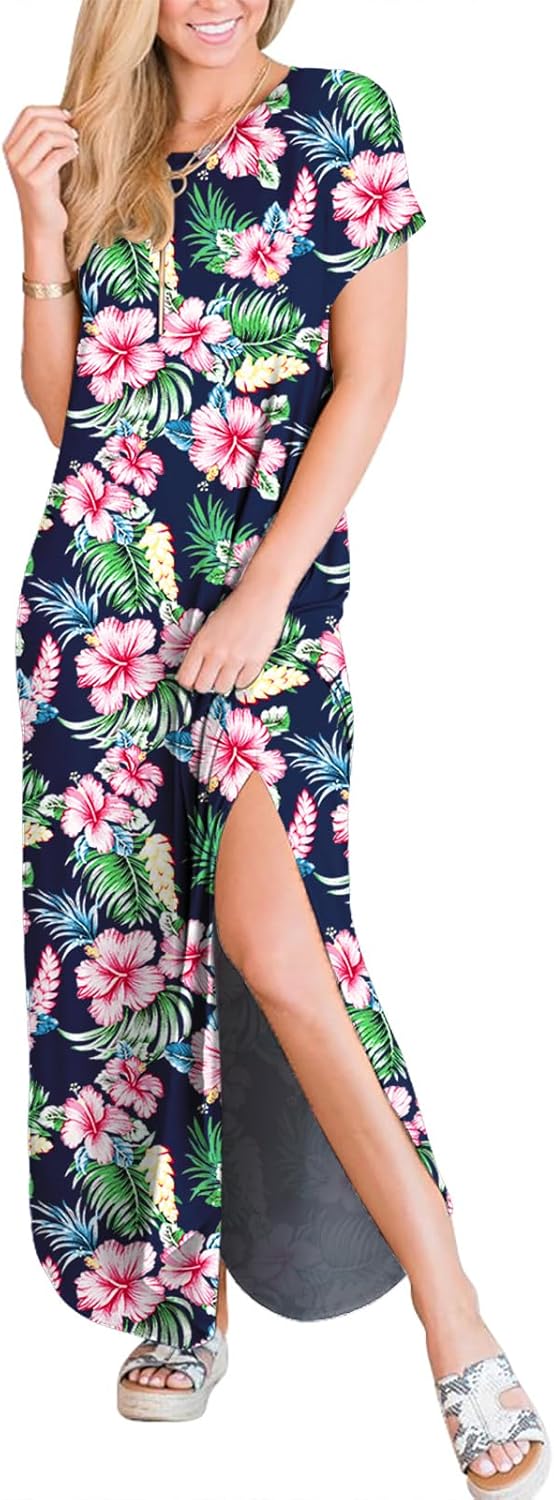 ANRABESS Womens Summer Maxi Dress Short Sleeve Casual Loose Long T Shirt Dresses Split Vacation Beach Sundress Travel Outfits - Image 3