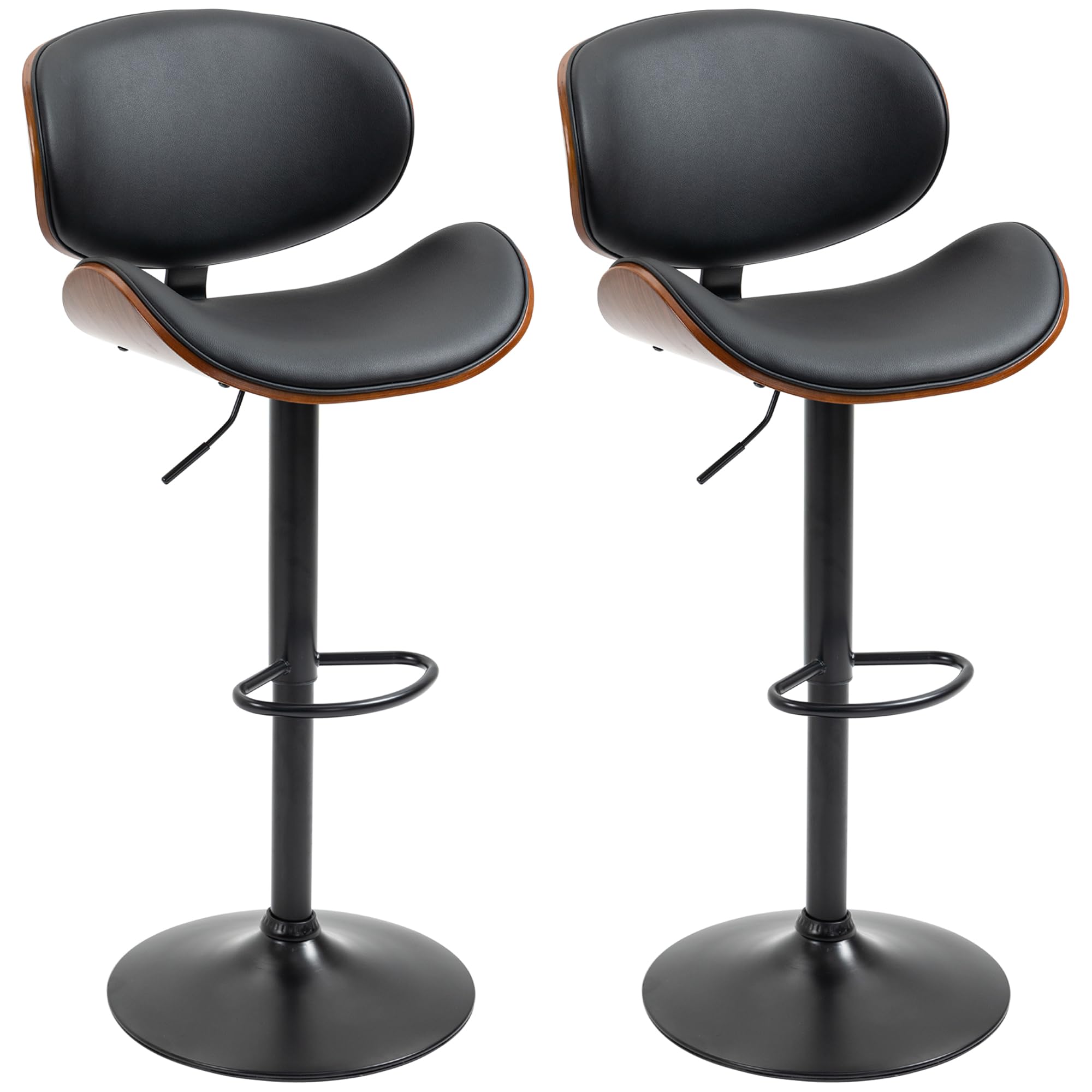 HOMCOM Lot de 2 Tabourets de Bar Dossier Hauteur Réglable Pivotant Noir