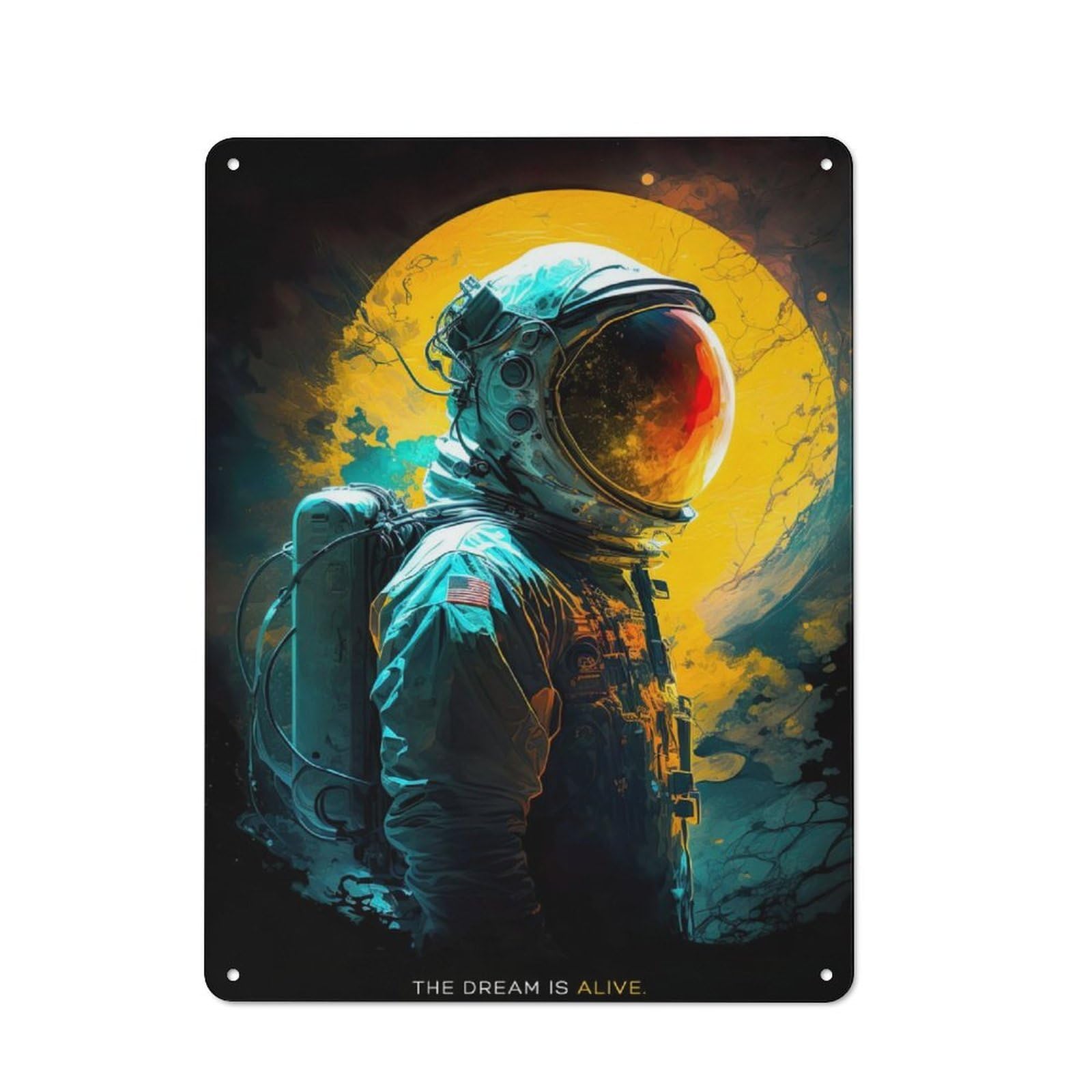 Junmoney Neon Astronaut With Sun Vintage-Inspired Tin Sign 40X30cm For Café Or Restaurant, For Cooler-Month Interiors With Vintage Character