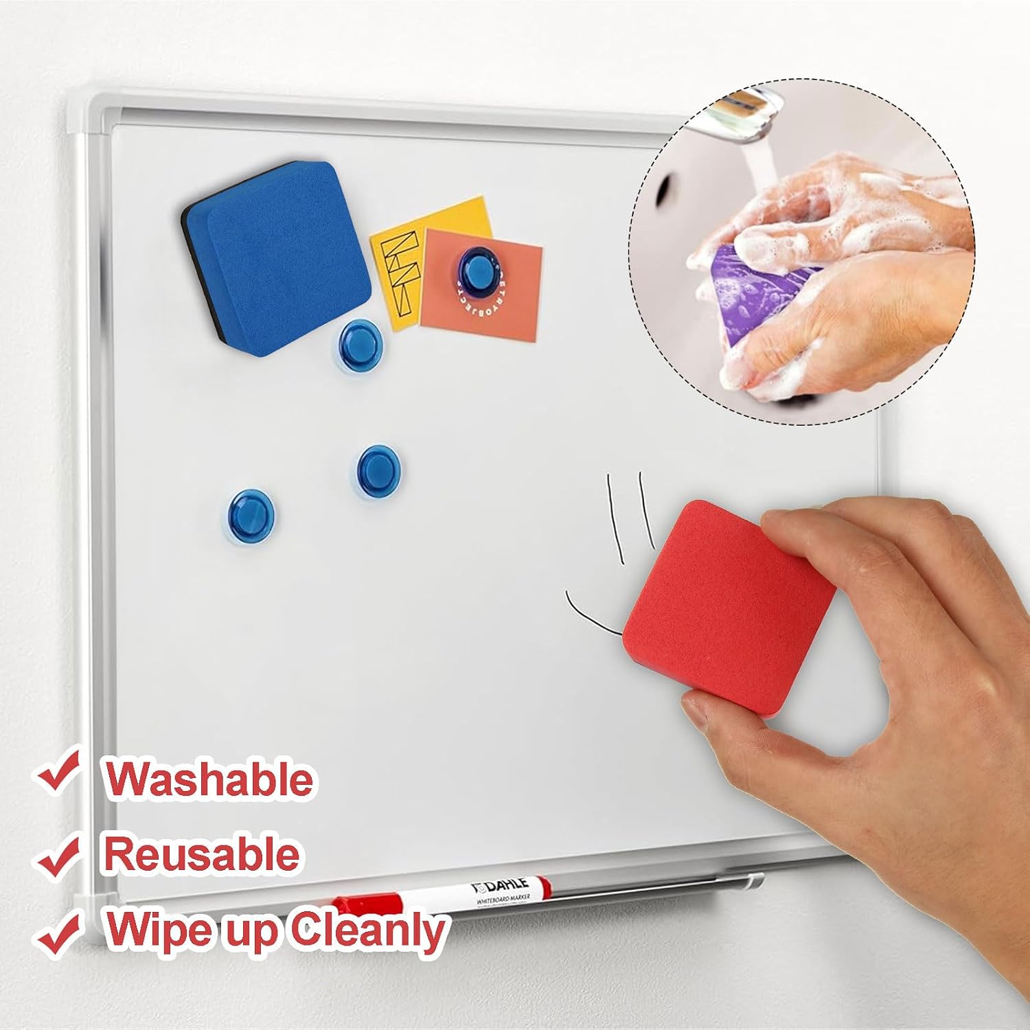 WOPPLXY 96 Pack Dry Erase Eraser, Magnetic Whiteboard Dry Eraser, White Board Eraser, Dry Erase Board Eraser, Mini Chalkboard Cleansers for Classroom, Home and Office (4-Color, 2 x 2 x 0.79 Inch)