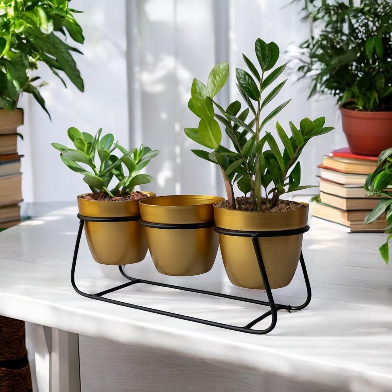 ecofynd Elis White Planter Pot & Stand - Modern Garden Decor -10