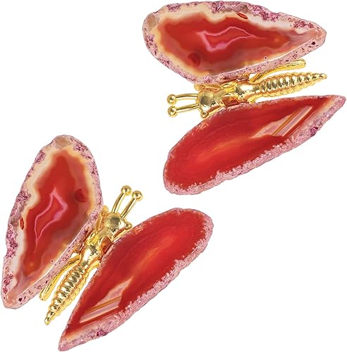 Rockcloud Juego de 2 adornos decorativos de mariposa de ágata, colección de figuras de soporte de mariposa para decoración de escritorio de oficina