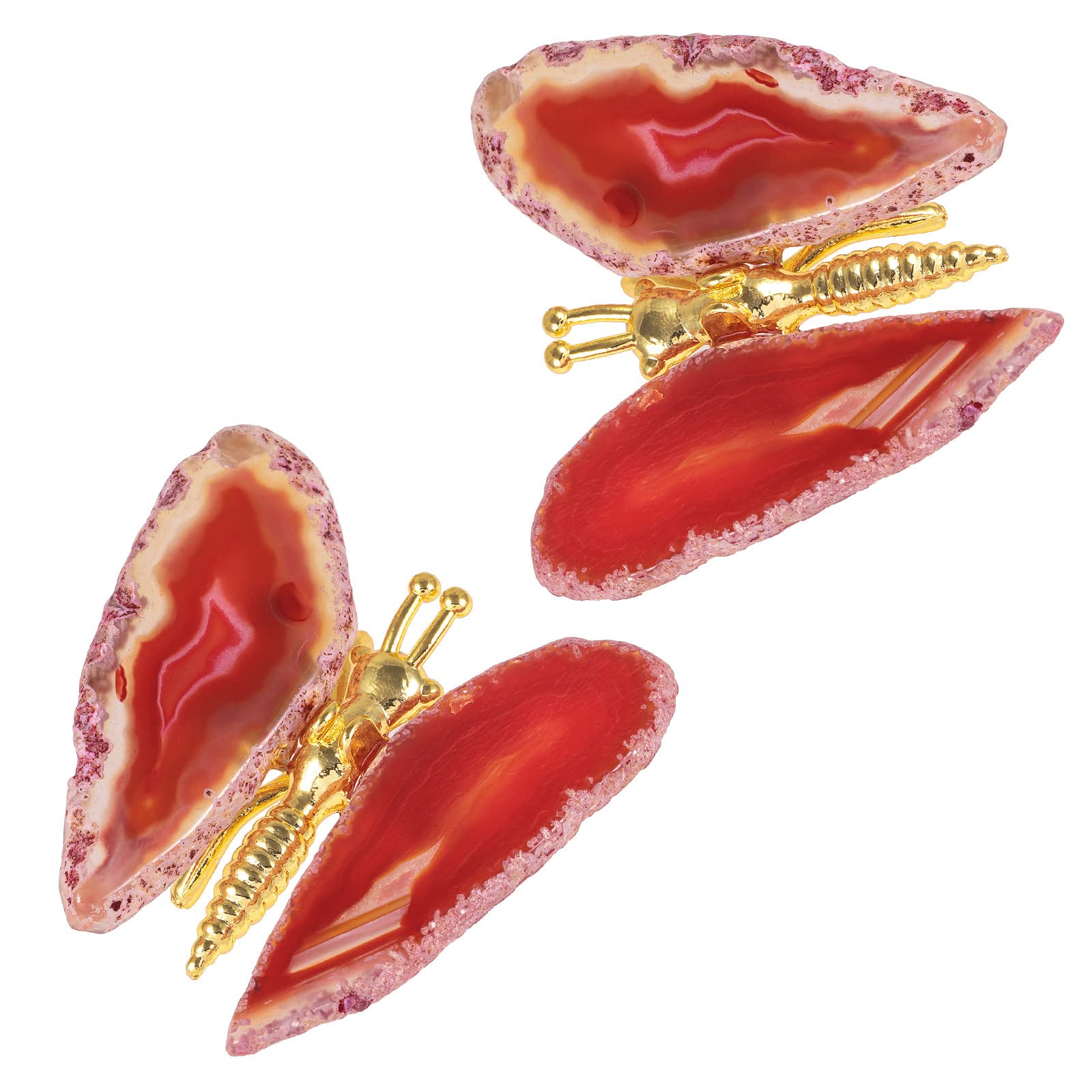 Tranches d'agate papillon Rockcloud naturelles pour decoration de maison et bureau, lot de 2